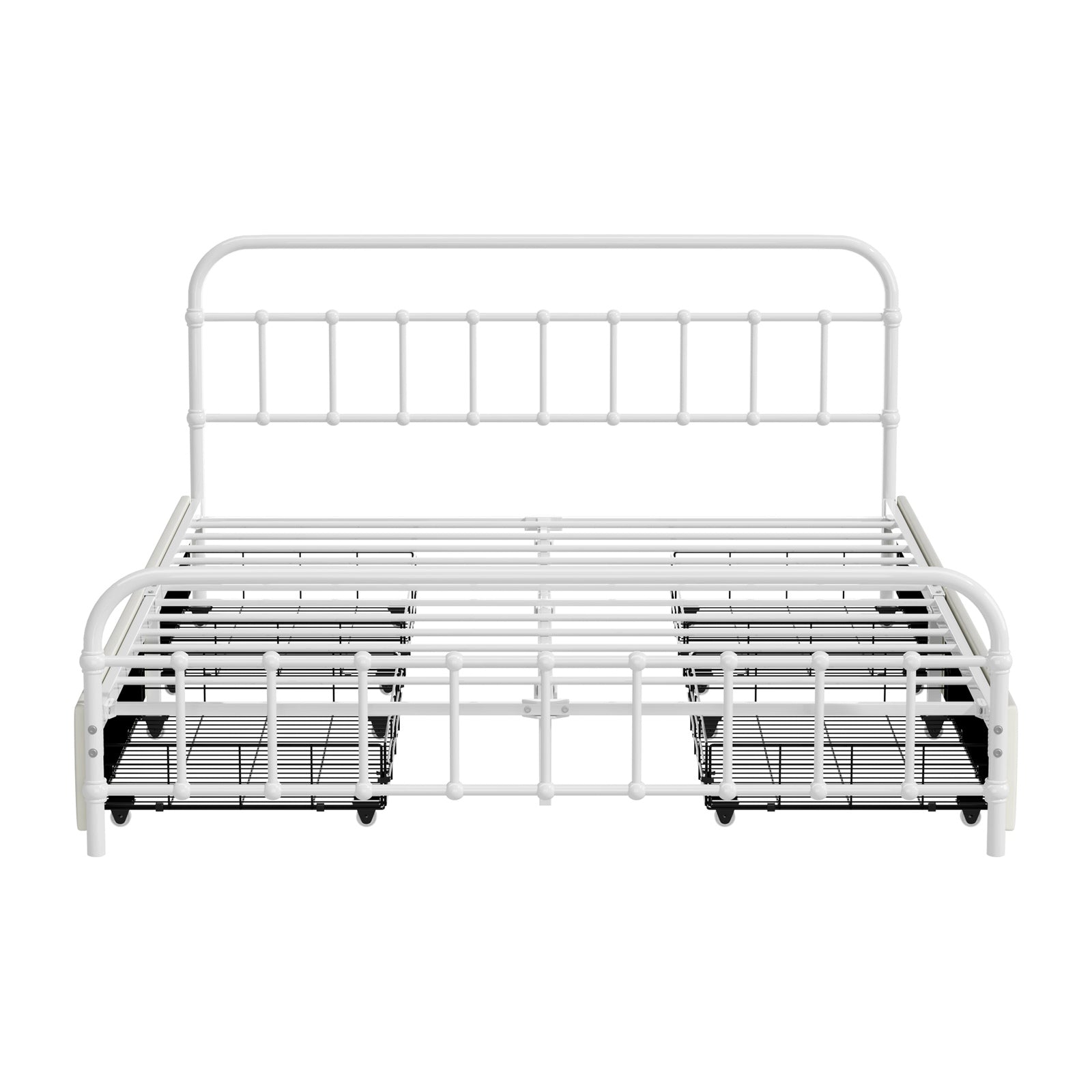 Oikiture Metal Bed Frame Queen Size Bed Base with 4 Drawers White - Sunyee