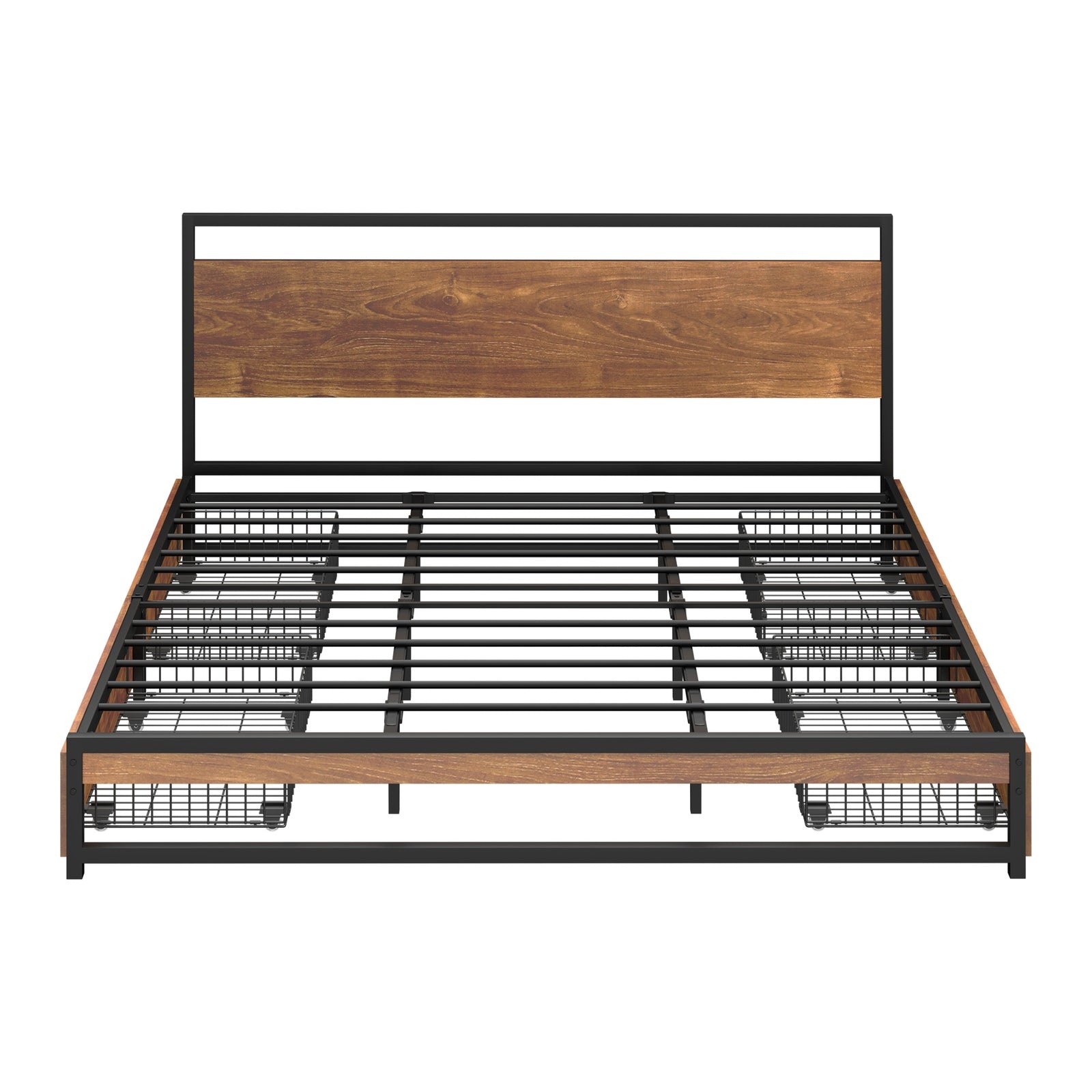 Oikiture Metal Bed Frame King Size Beds Base Platform with 4 Drawers Black - Sunyee
