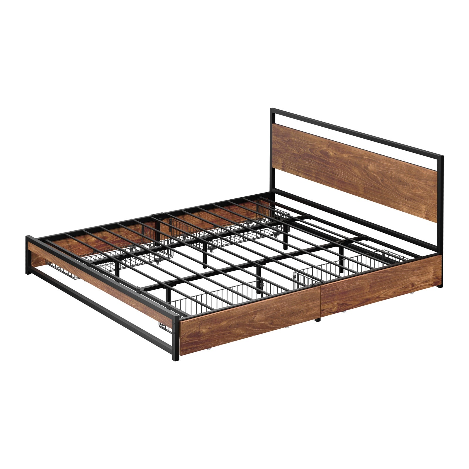 Oikiture Metal Bed Frame King Size Beds Base Platform with 4 Drawers Black - Sunyee