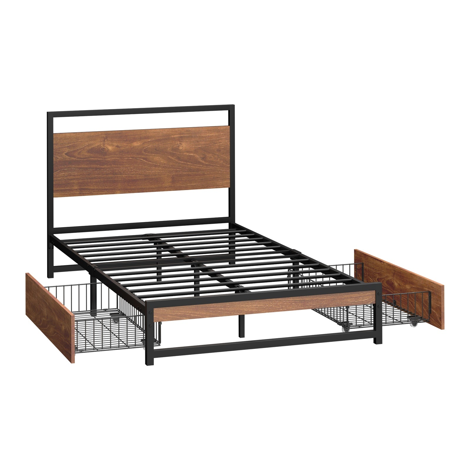 Oikiture Metal Bed Frame King Single Beds Base Platform with 2 Drawers Black - Sunyee