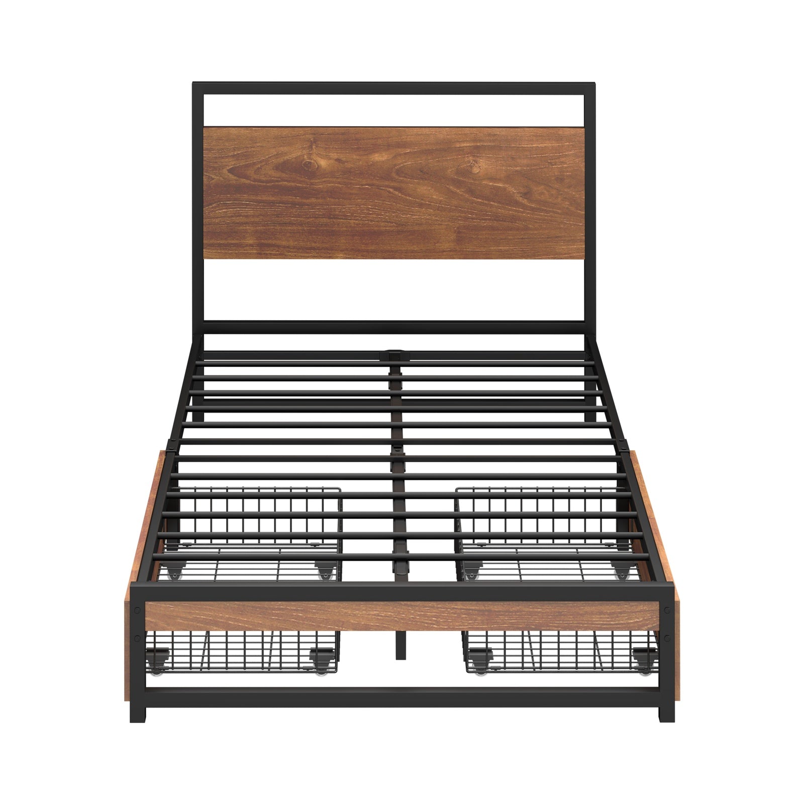Oikiture Metal Bed Frame King Single Beds Base Platform with 2 Drawers Black - Sunyee