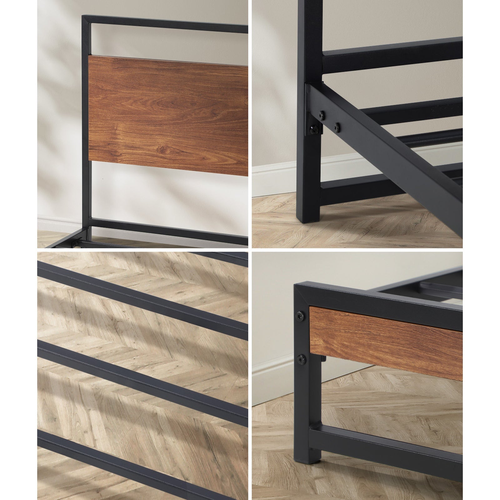 Oikiture Metal Bed Frame Single Size Beds Base Platform with 2 Drawers Black - Sunyee