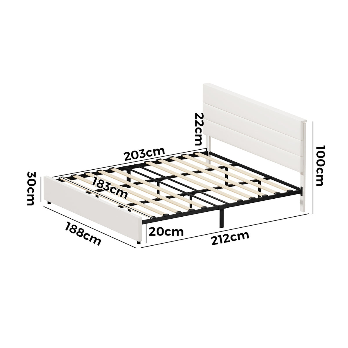 Oikiture Bed Frame King Size Platform Beds with Upholstered Headboard Beige