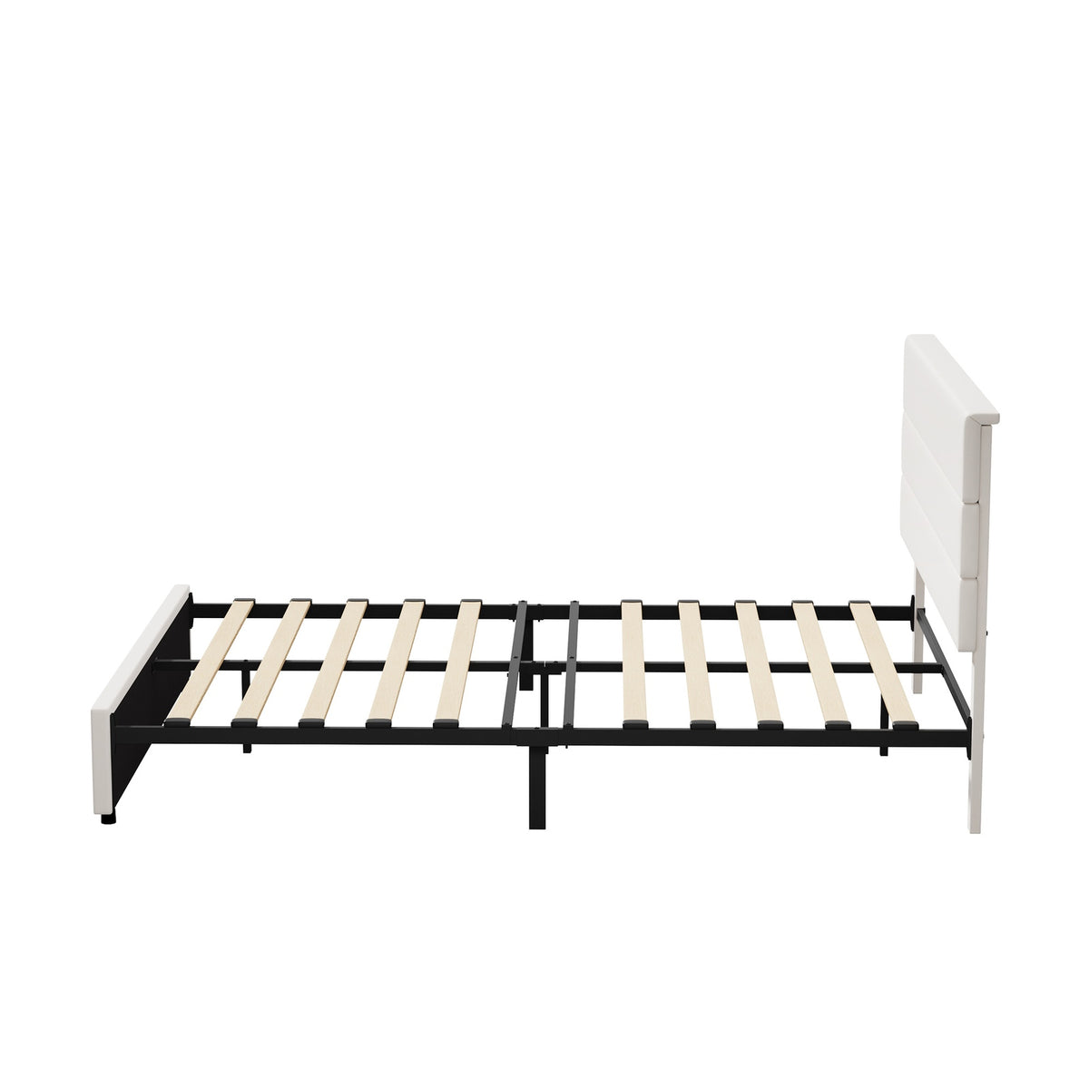 Oikiture Bed Frame Queen Size Platform Beds with Upholstered Headboard Beige