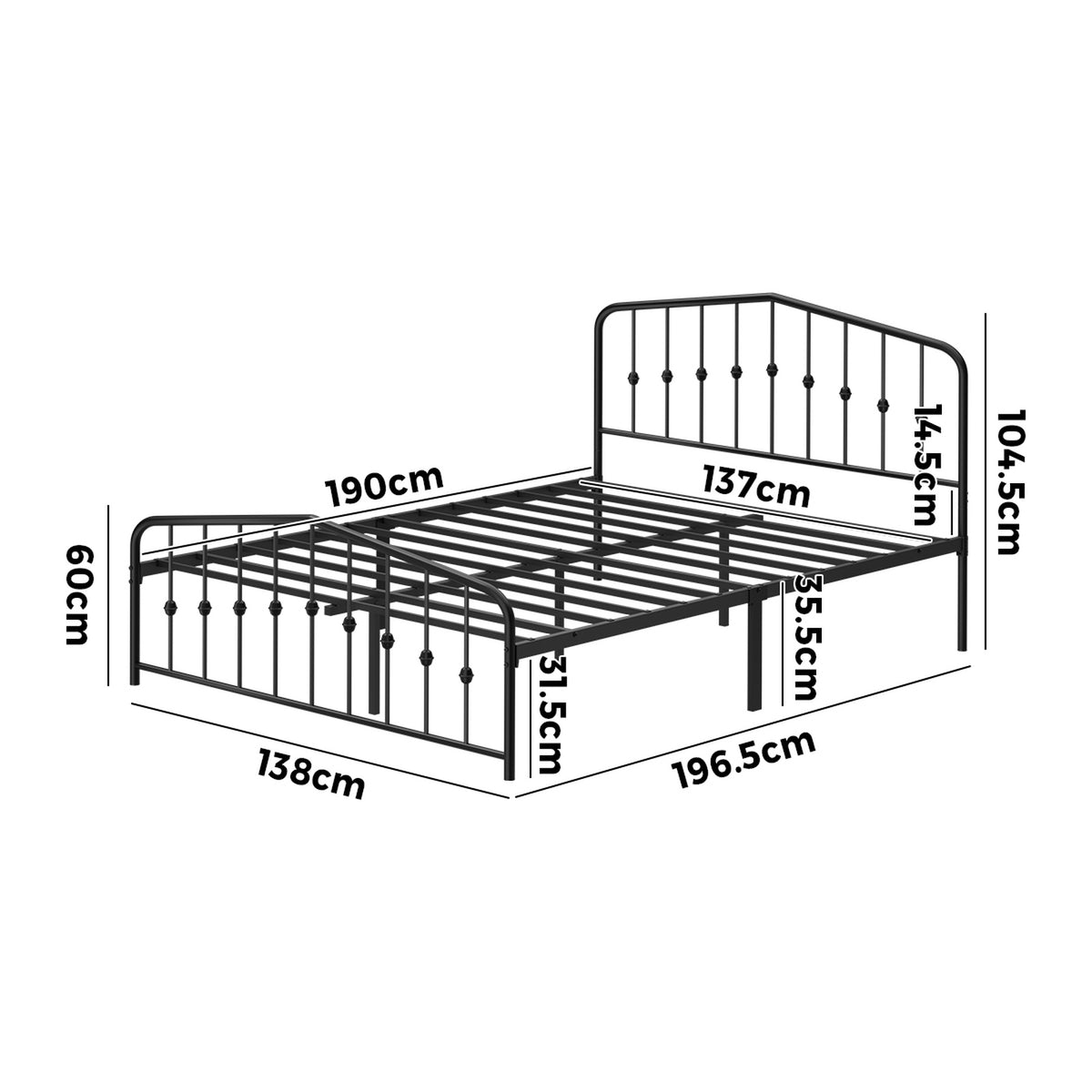 Oikiture Double Metal Bed Frame with Headboard Footboard Platform Bed Base Black