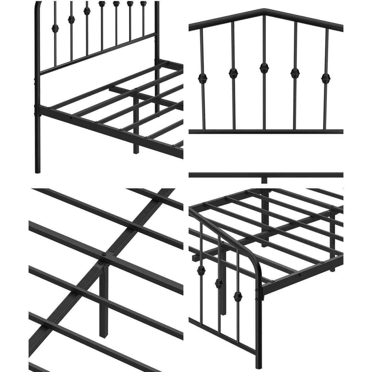 Oikiture King Single Metal Bed Frame Headboard Footboard Platform Bed Base Black