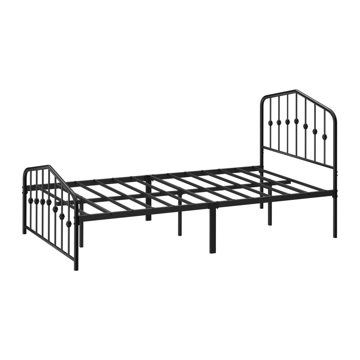 Oikiture King Single Metal Bed Frame Headboard Footboard Platform Bed Base Black
