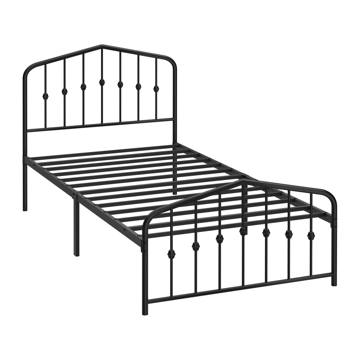 Oikiture Single Metal Bed Frame with Headboard Footboard Platform Bed Base Black