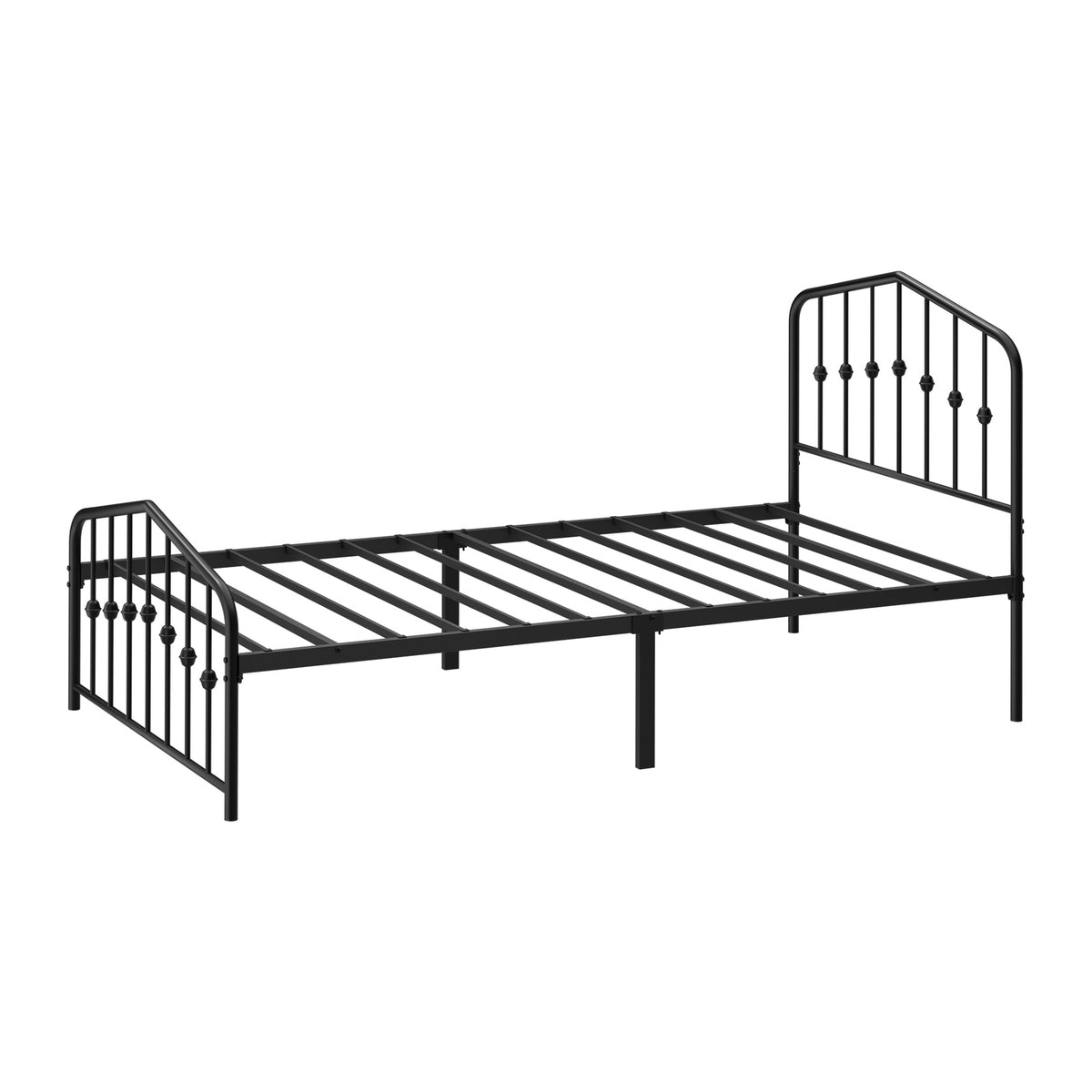 Oikiture Single Metal Bed Frame with Headboard Footboard Platform Bed Base Black