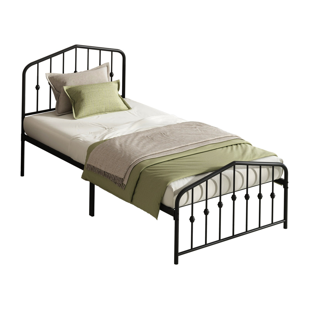 Oikiture Single Metal Bed Frame with Headboard Footboard Platform Bed Base Black