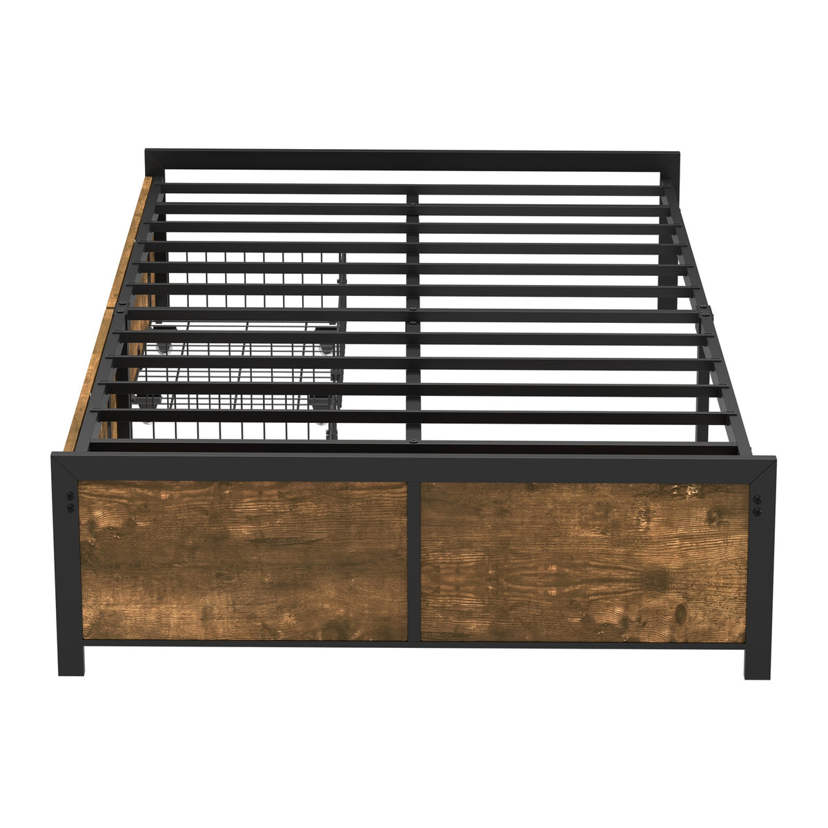 Oikiture King Single Metal Bed Frame with 2 Storage Drawers Platform Bed Base