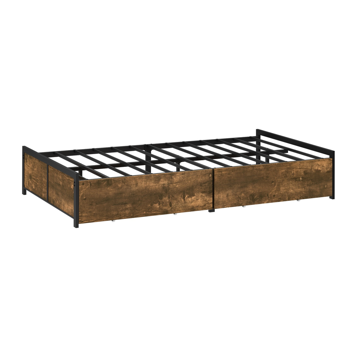Oikiture King Single Metal Bed Frame with 2 Storage Drawers Platform Bed Base