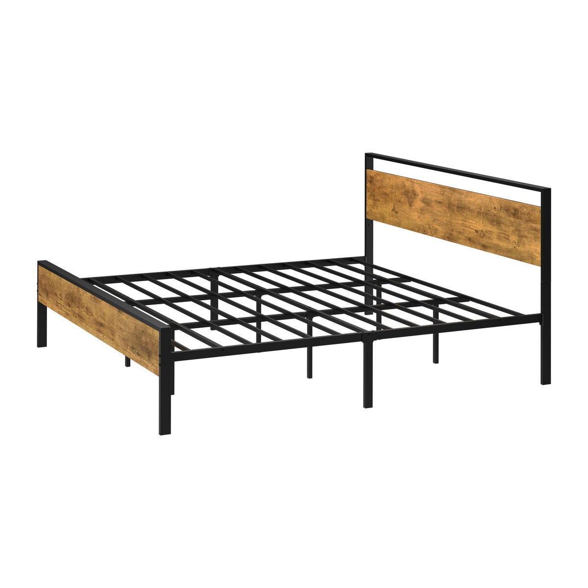 Oikiture King Metal Bed Frame Industrial Platform Bed Base Natural