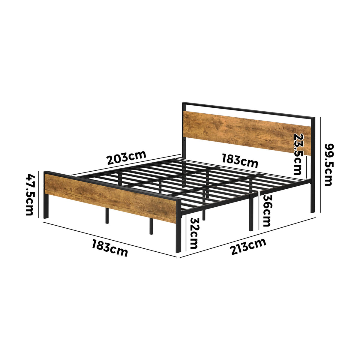 Oikiture King Metal Bed Frame Industrial Platform Bed Base Natural