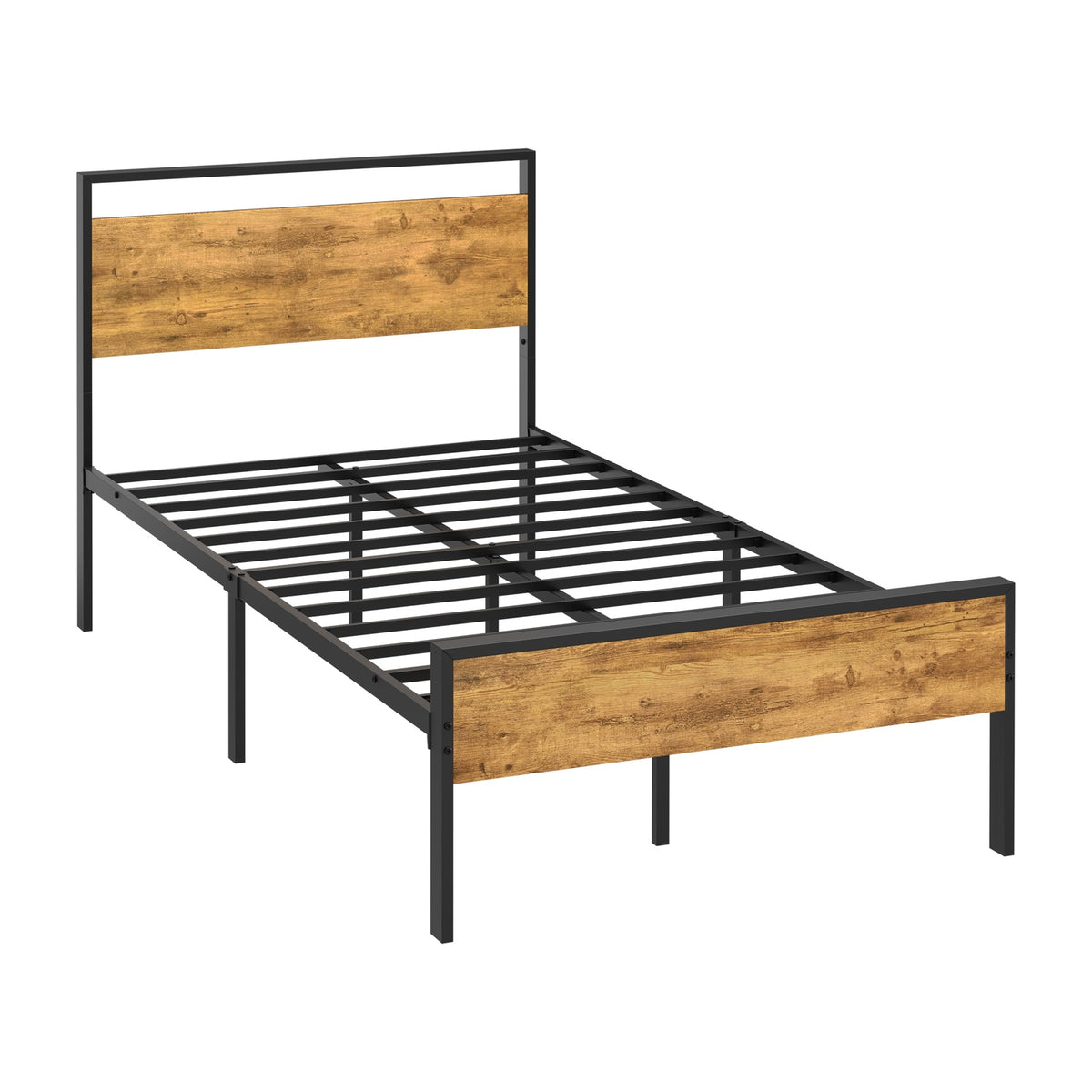 Oikiture King Single Metal Bed Frame Industrial Platform Bed Base Natural