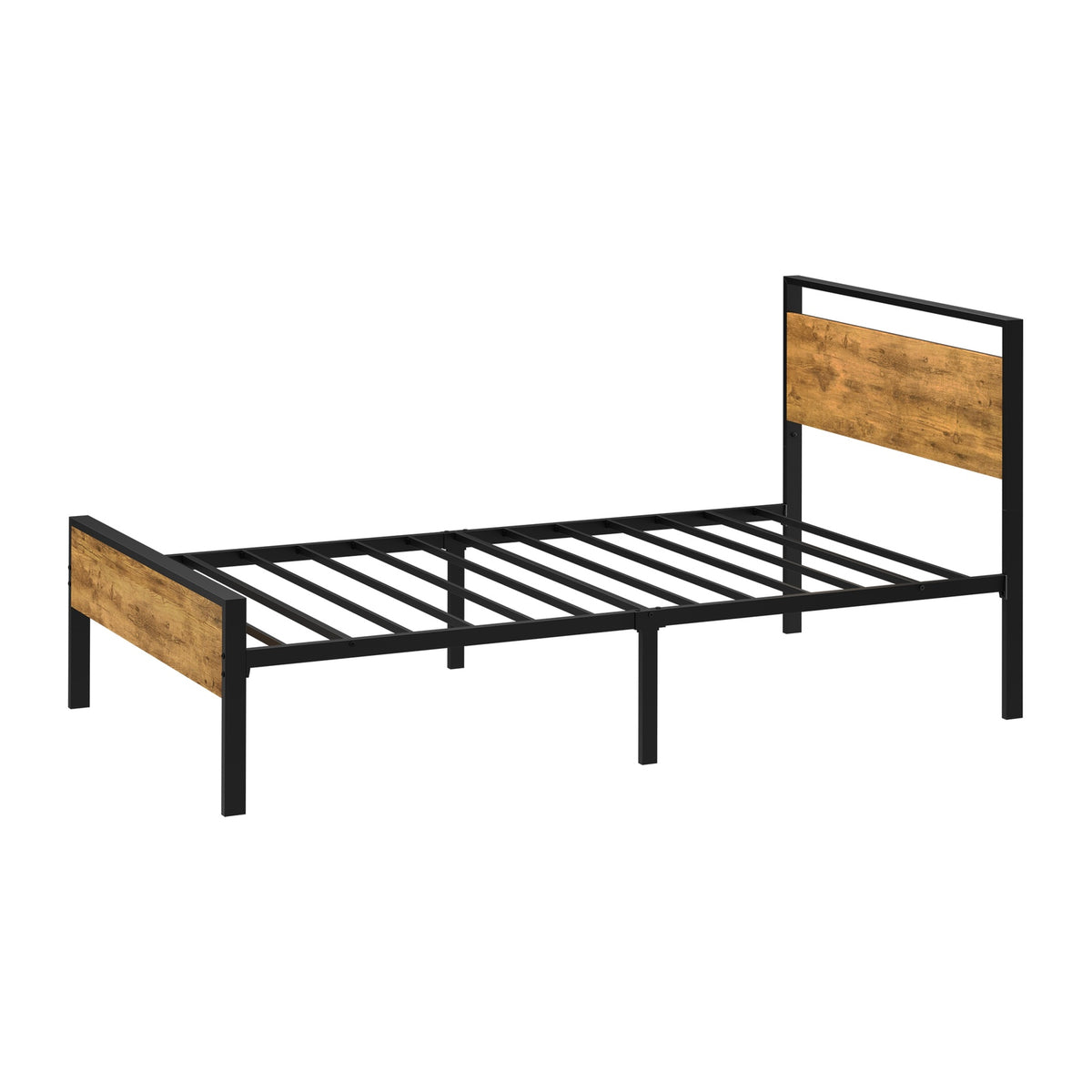 Oikiture Single Metal Bed Frame Industrial Platform Bed Base Natural