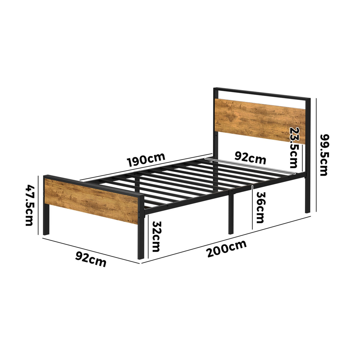 Oikiture Single Metal Bed Frame Industrial Platform Bed Base Natural