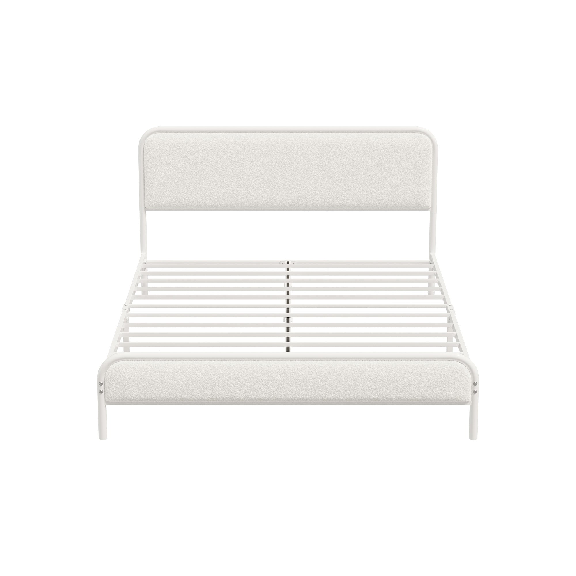 Oikiture Metal Bed Frame Double Size Tufted Bedhead Boucle Fabric Beige - Sunyee