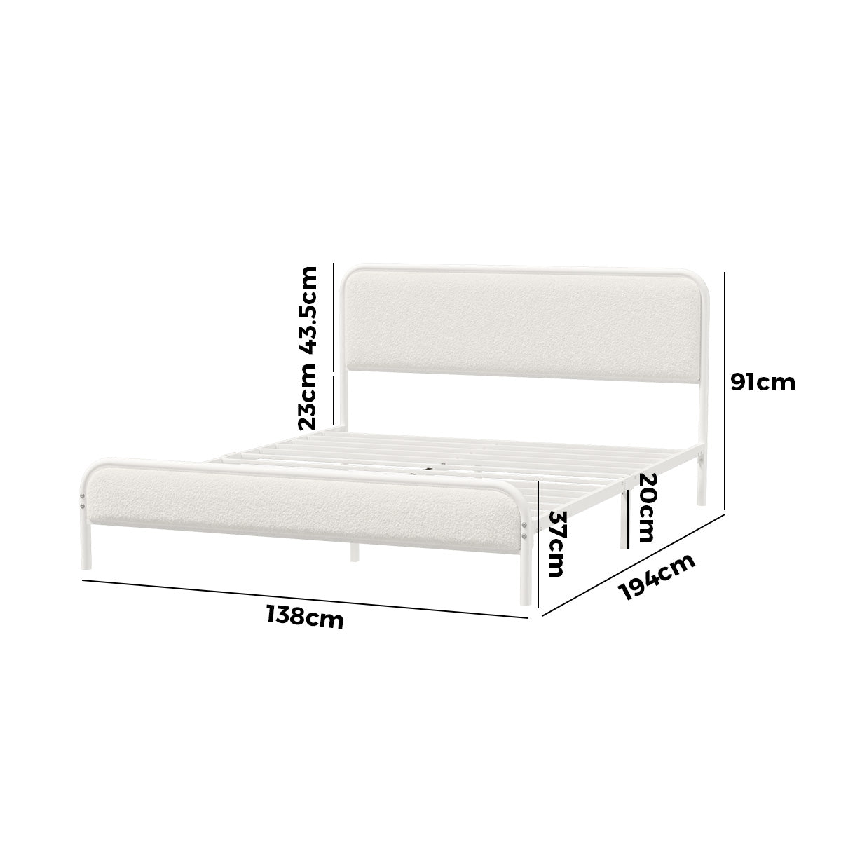 Oikiture Metal Bed Frame Double Size Tufted Bedhead Boucle Fabric Beige - Sunyee