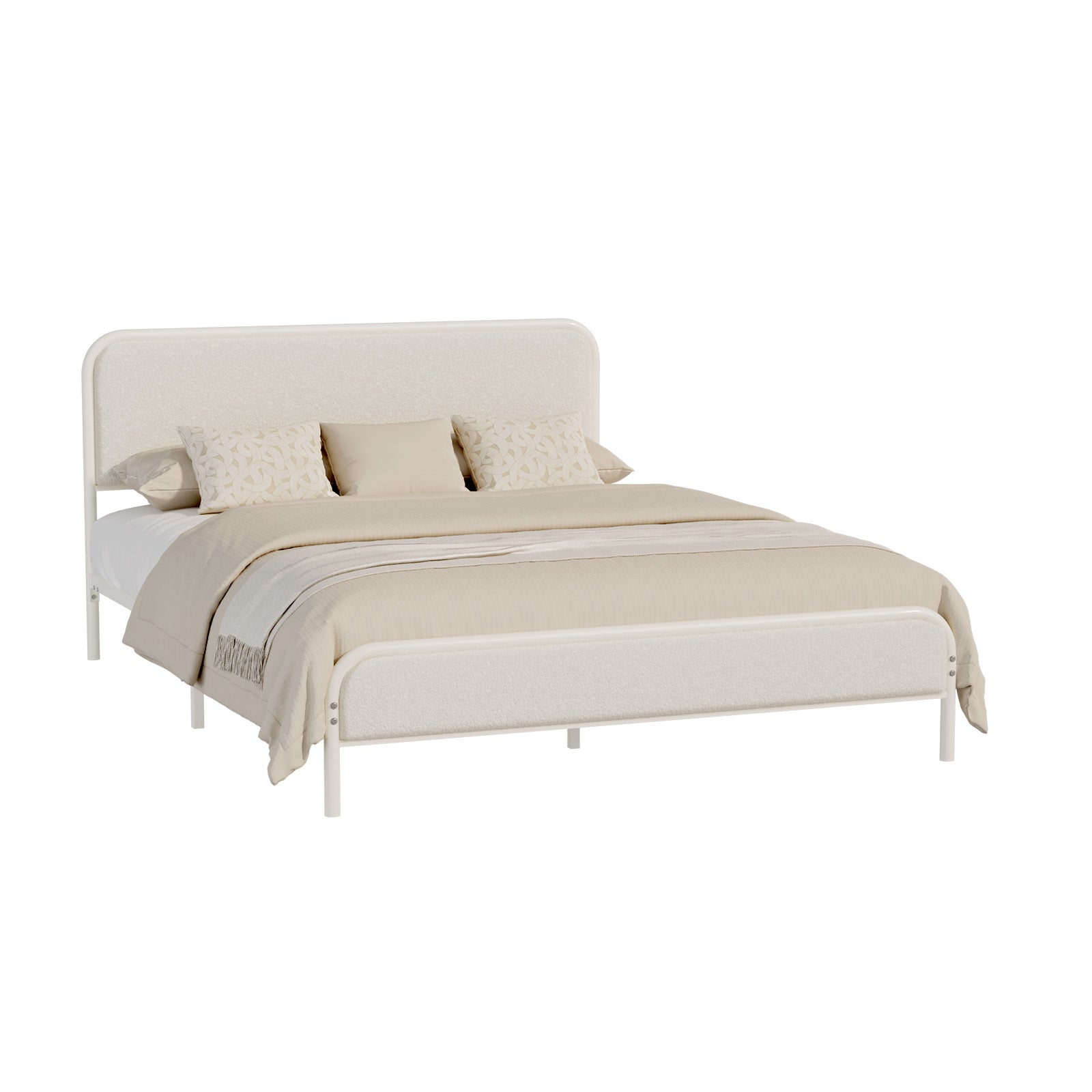 Oikiture Metal Bed Frame King Single Double Queen Tufted Bedhead Boucle Fabric - Sunyee