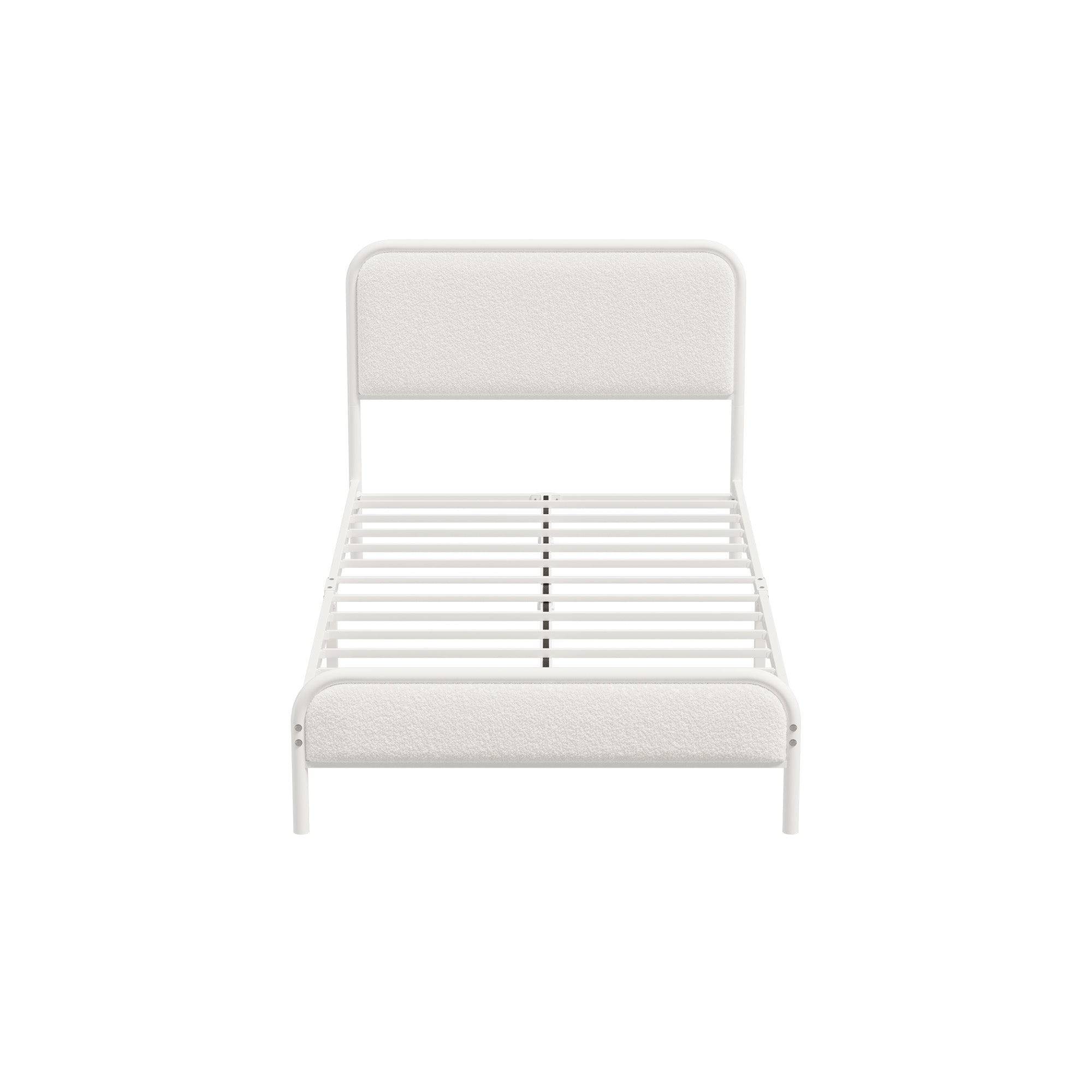 Oikiture Metal Bed Frame King Single Size Tufted Bedhead Boucle Fabric Beige - Sunyee