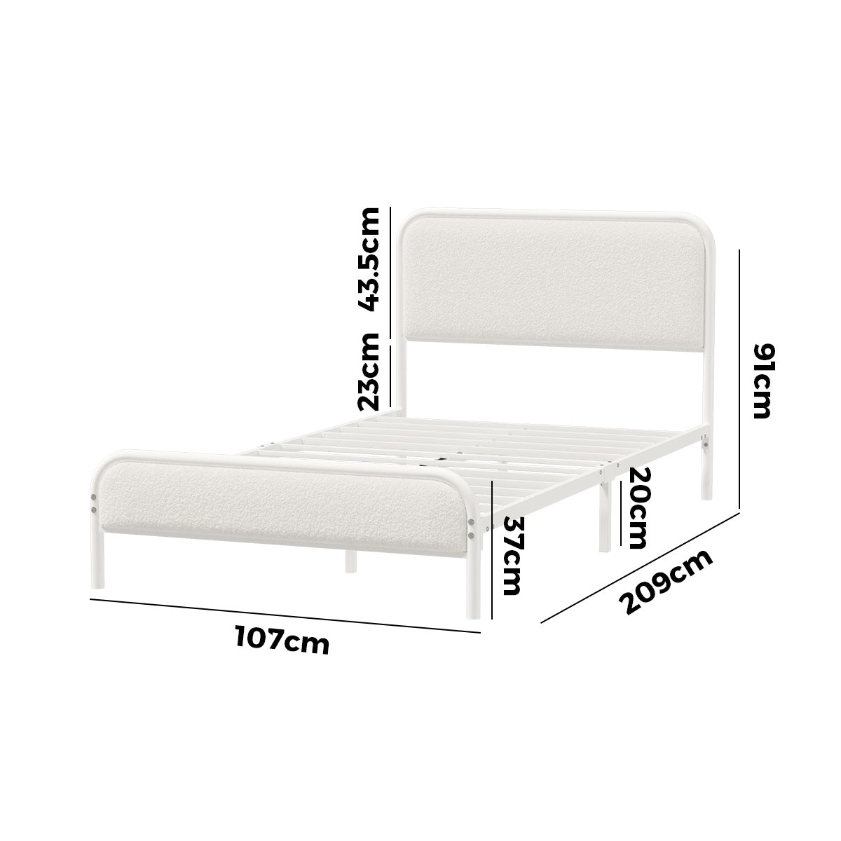 Oikiture Metal Bed Frame King Single Size Tufted Bedhead Boucle Fabric Beige - Sunyee