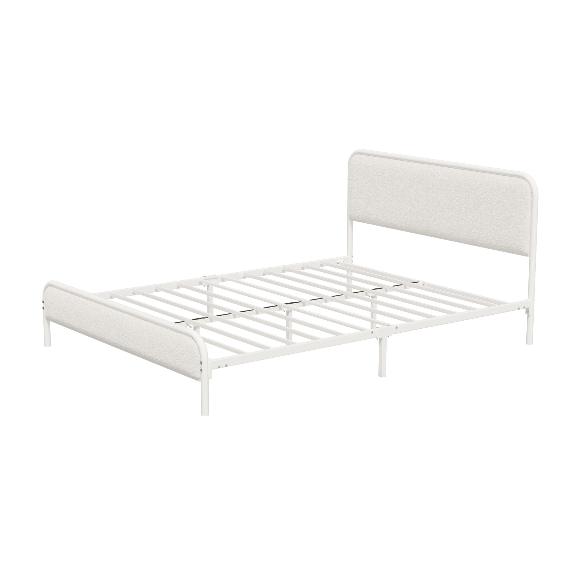 Oikiture Metal Bed Frame Queen Size Tufted Bedhead Boucle Fabric Beige - Sunyee