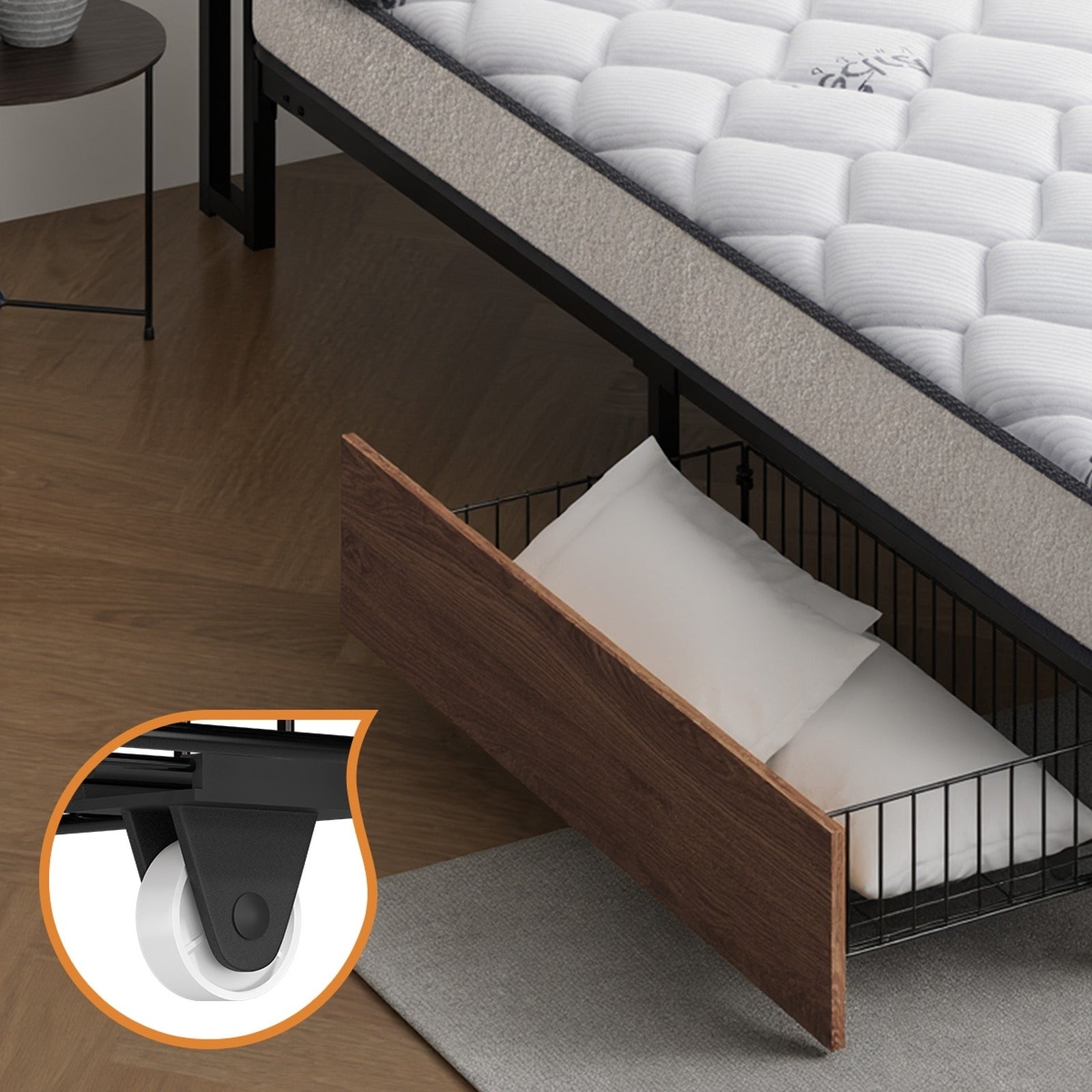 Oikiture Metal Bed Frame Double Size LED 2 Storage Drawers USB with Mattress - Sunyee