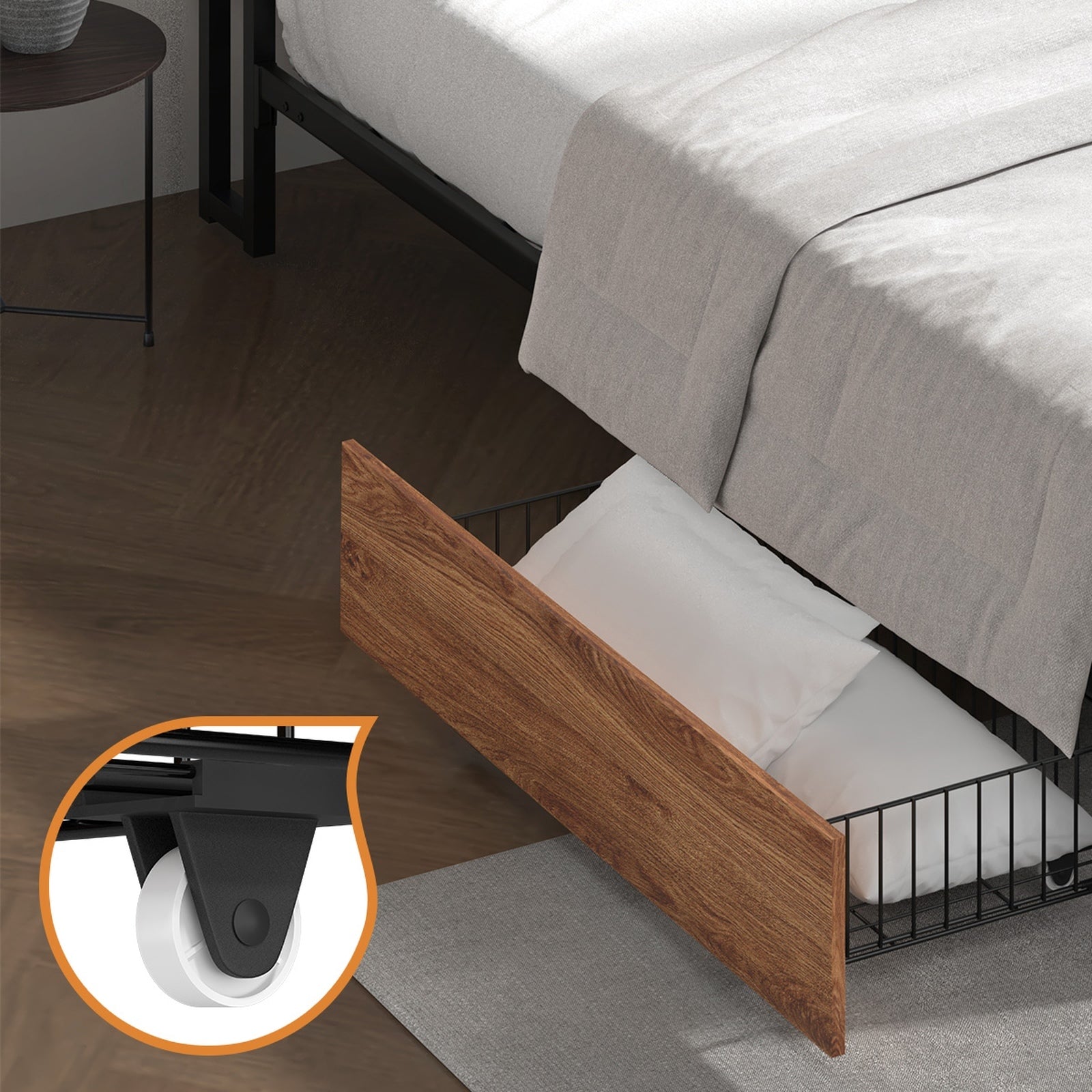 Oikiture Metal Bed Frame Double Size with LED Headboard Storage Drawers USB - Sunyee