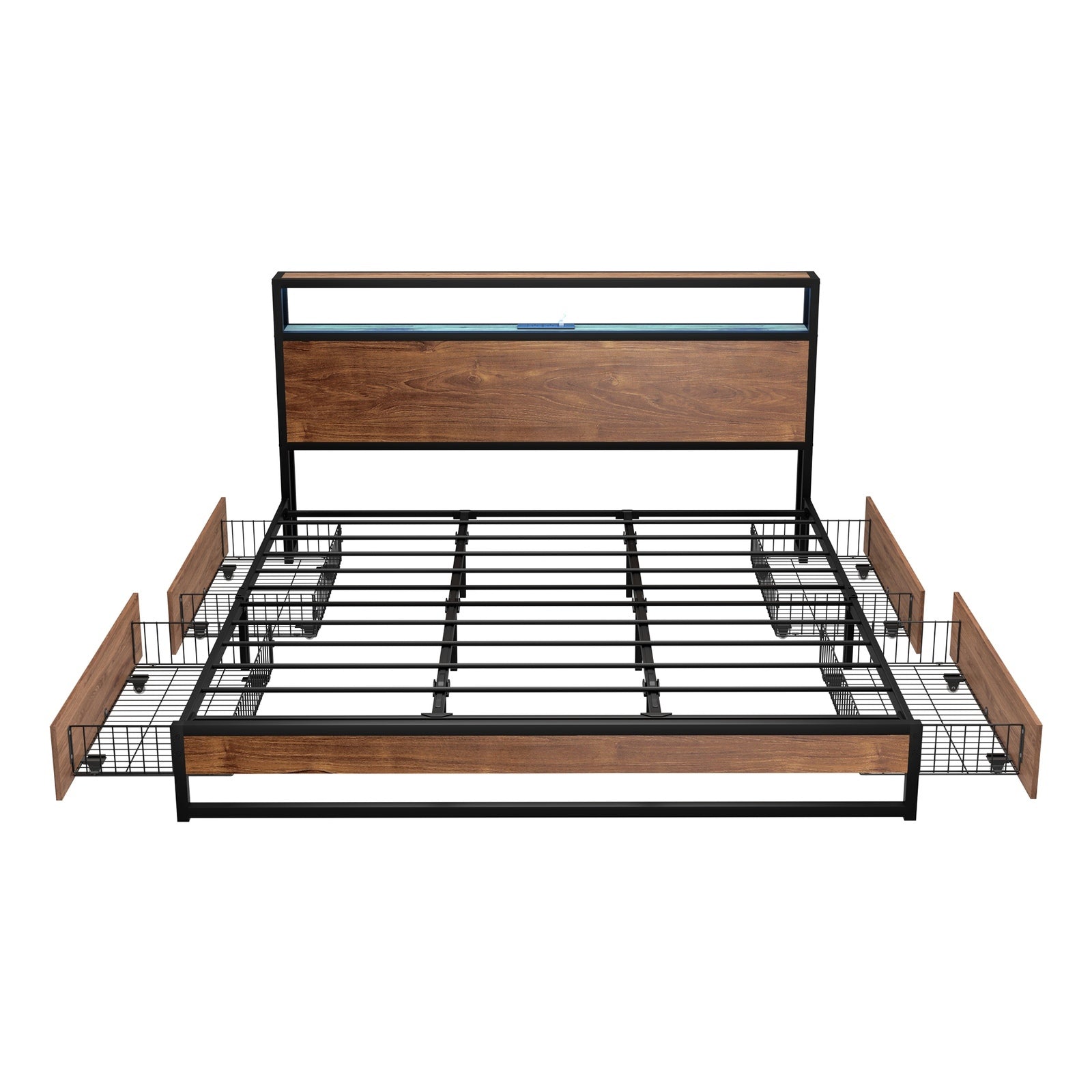 Oikiture Metal Bed Frame King Size with LED Headboard Storage Drawers USB - Sunyee