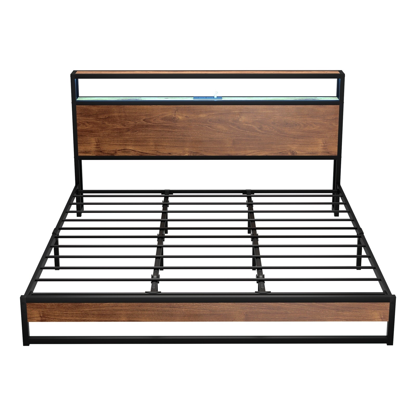 Oikiture Metal Bed Frame King Size LED Light Storage Headboard USB Charge - Sunyee
