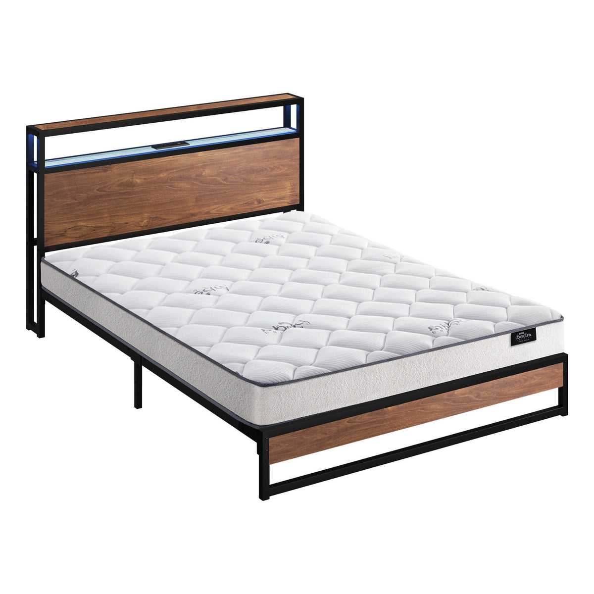 Oikiture Metal Bed Frame Double Queen King Size LED Storage USB with Mattress