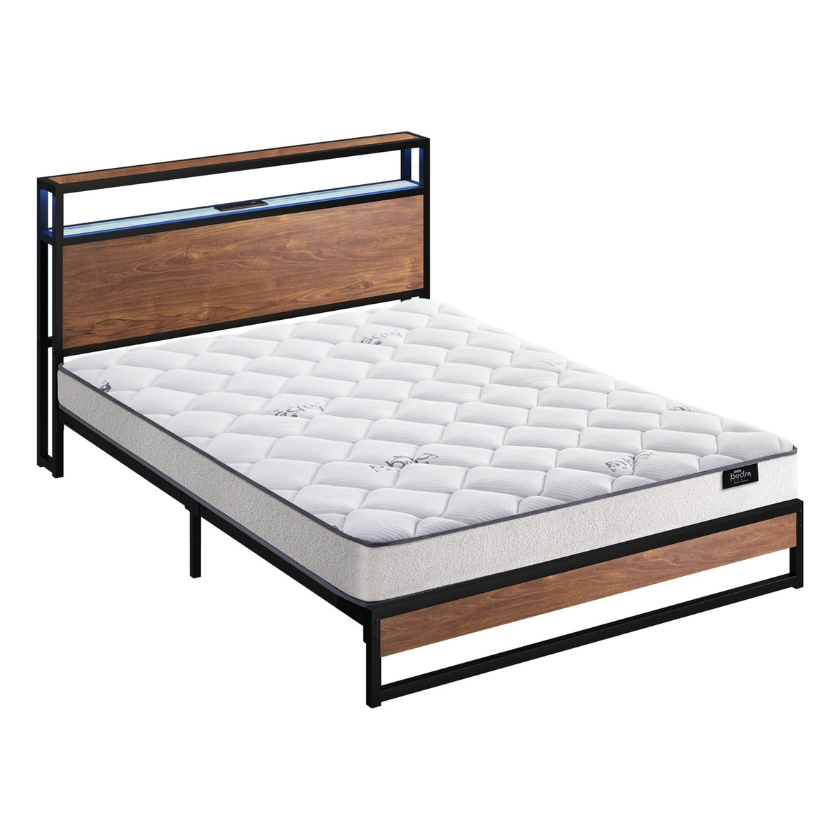 Oikiture Metal Bed Frame Double Queen King Size LED Storage USB with Mattress