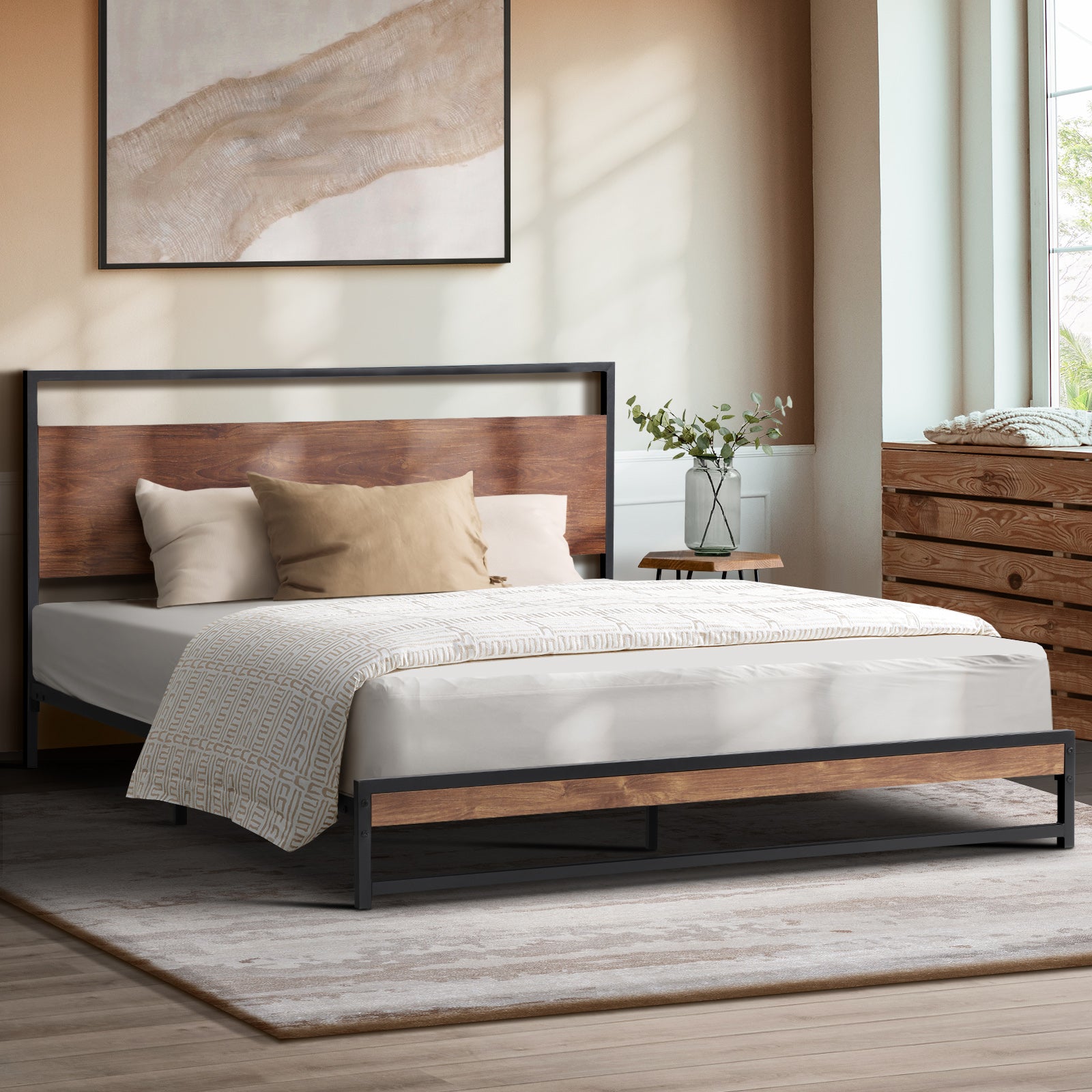 Oikiture Metal Bed Frame Double Size Beds Base Platform Wood - Sunyee