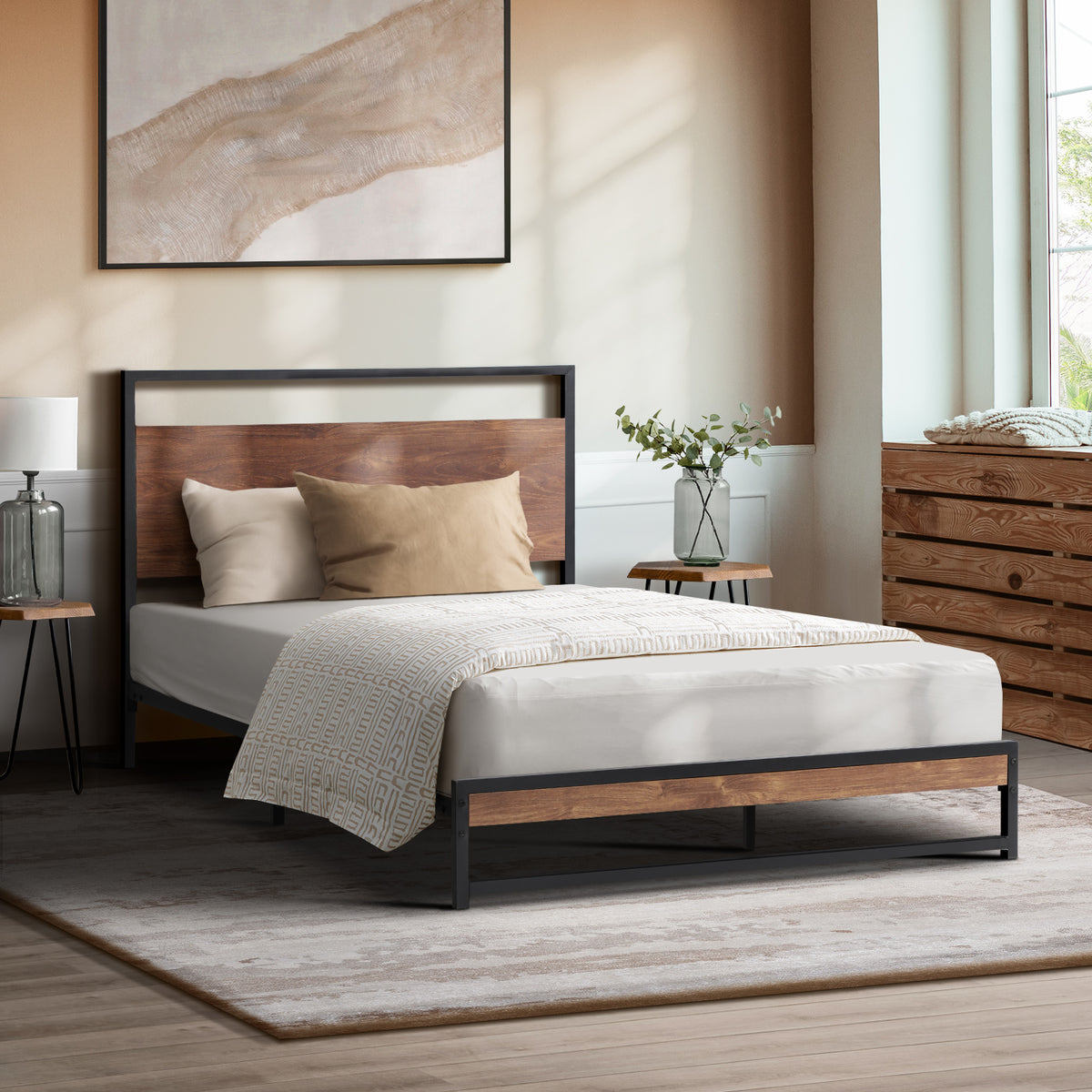 Oikiture Metal Bed Frame Queen Double King Single Size Beds Base Platform Wood
