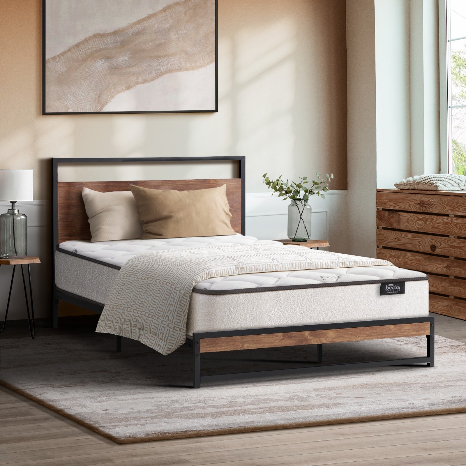 Oikiture Metal Bed Frame Queen Double King Single Platform with Mattress Set - Sunyee