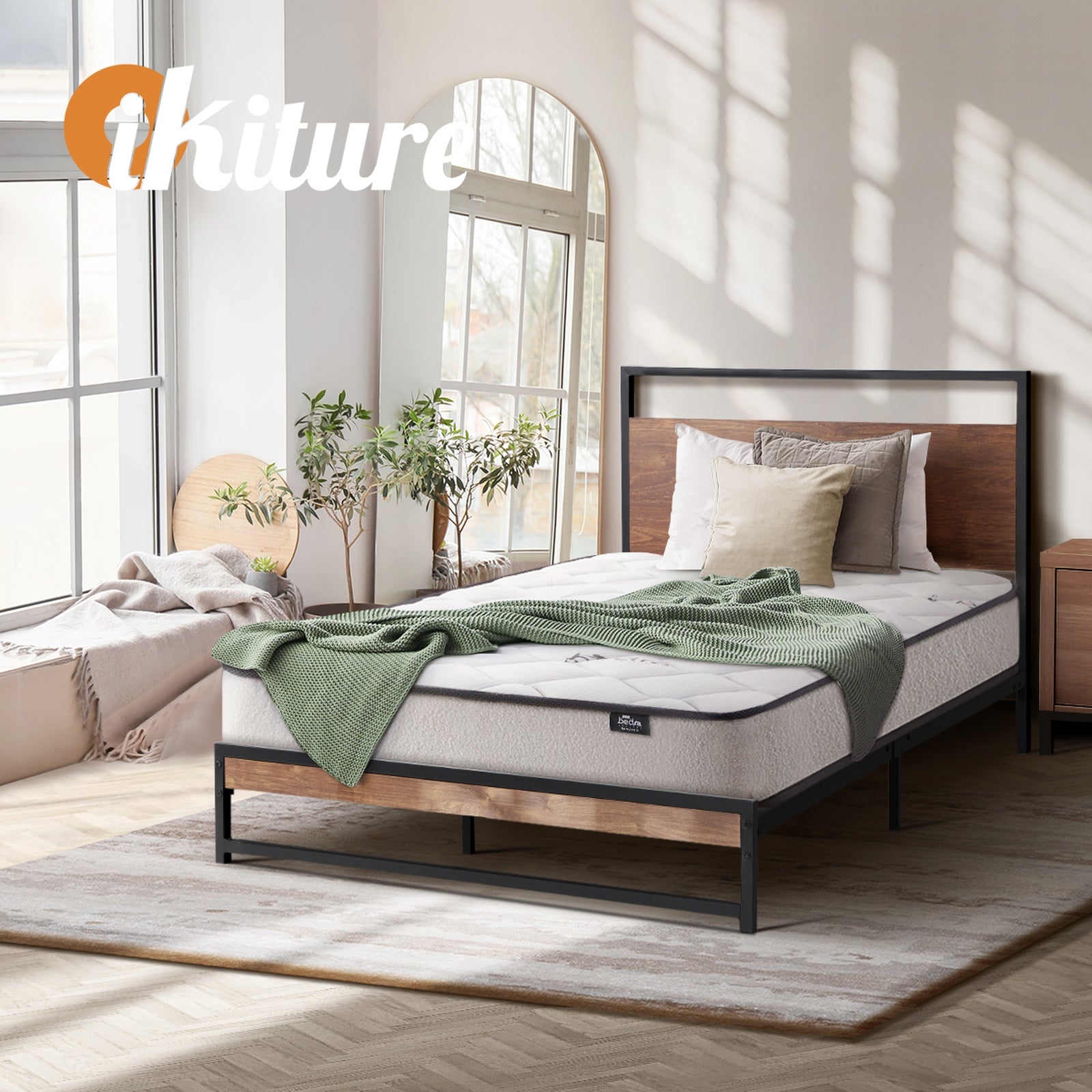 Oikiture Metal Bed Frame King Single Beds Platform with Mattress - Sunyee