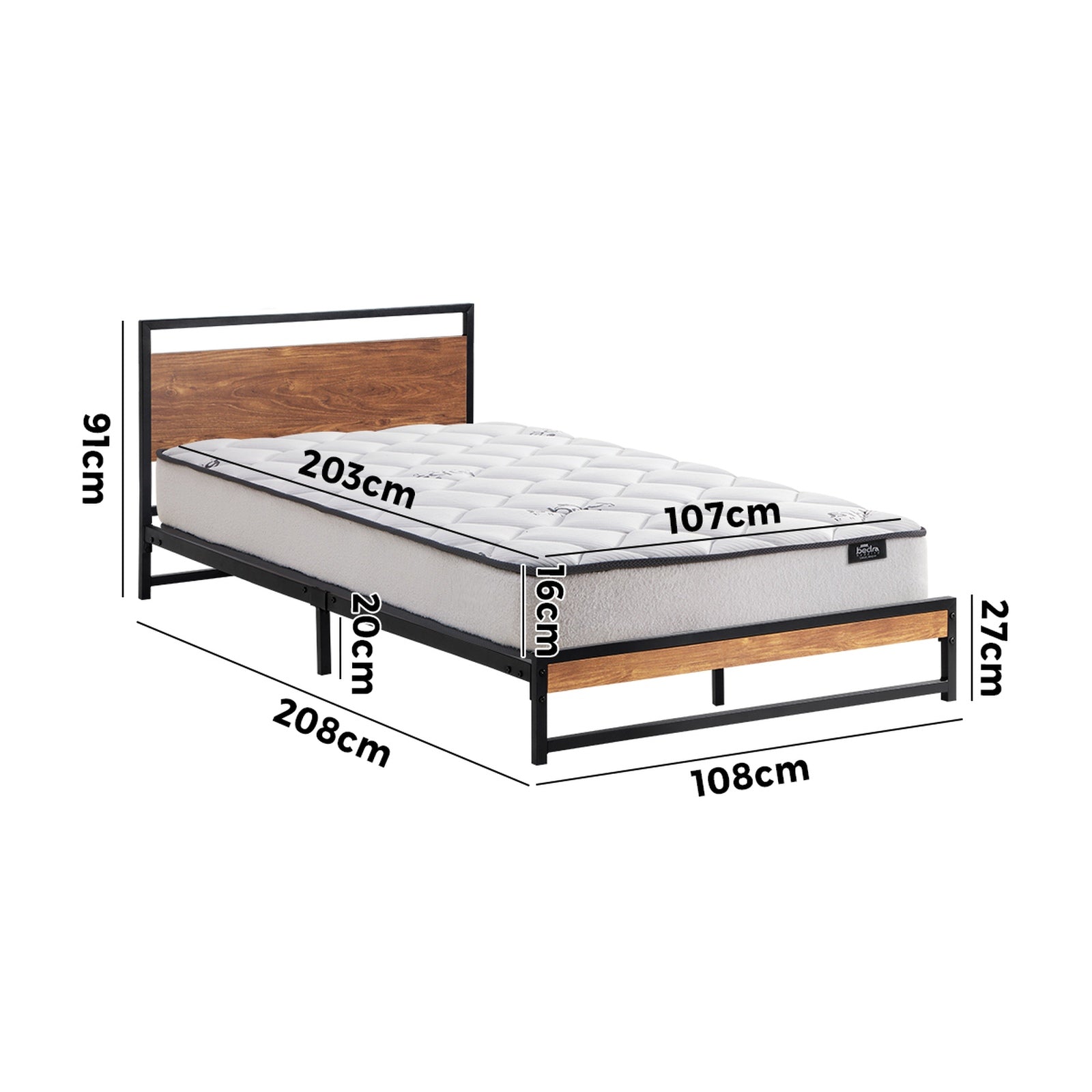 Oikiture Metal Bed Frame King Single Beds Platform with Mattress - Sunyee