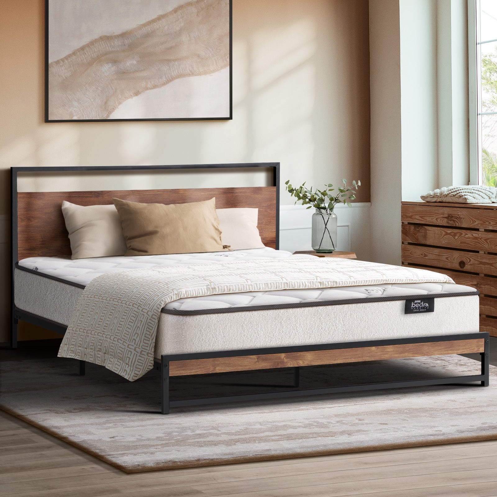 Oikiture Metal Bed Frame Queen Double King Single Platform with Mattress Set - Sunyee