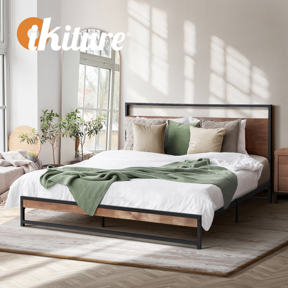 Oikiture Metal Bed Frame Queen Double King Single Size Beds Base Platform Wood
