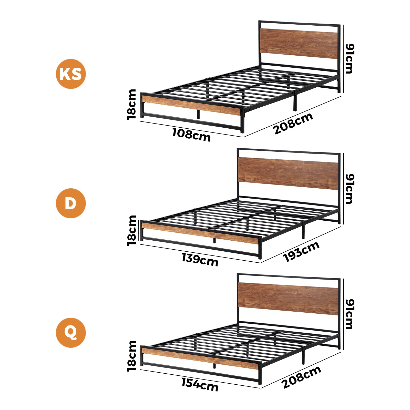 Oikiture Metal Bed Frame Queen Double King Single Size Beds Base Platform Wood - Sunyee