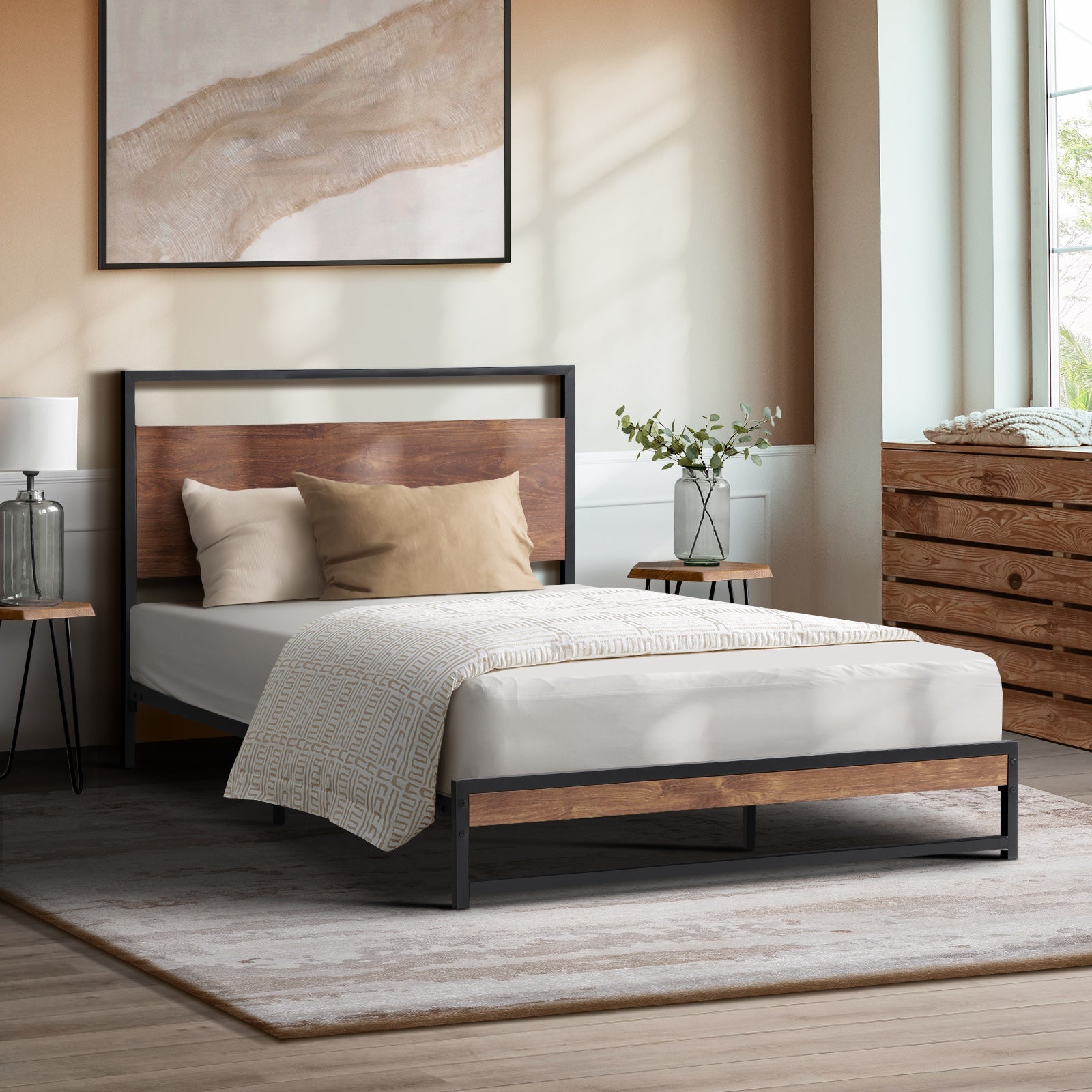 Oikiture Metal Bed Frame Single Size Beds Base Platform Wood - Sunyee