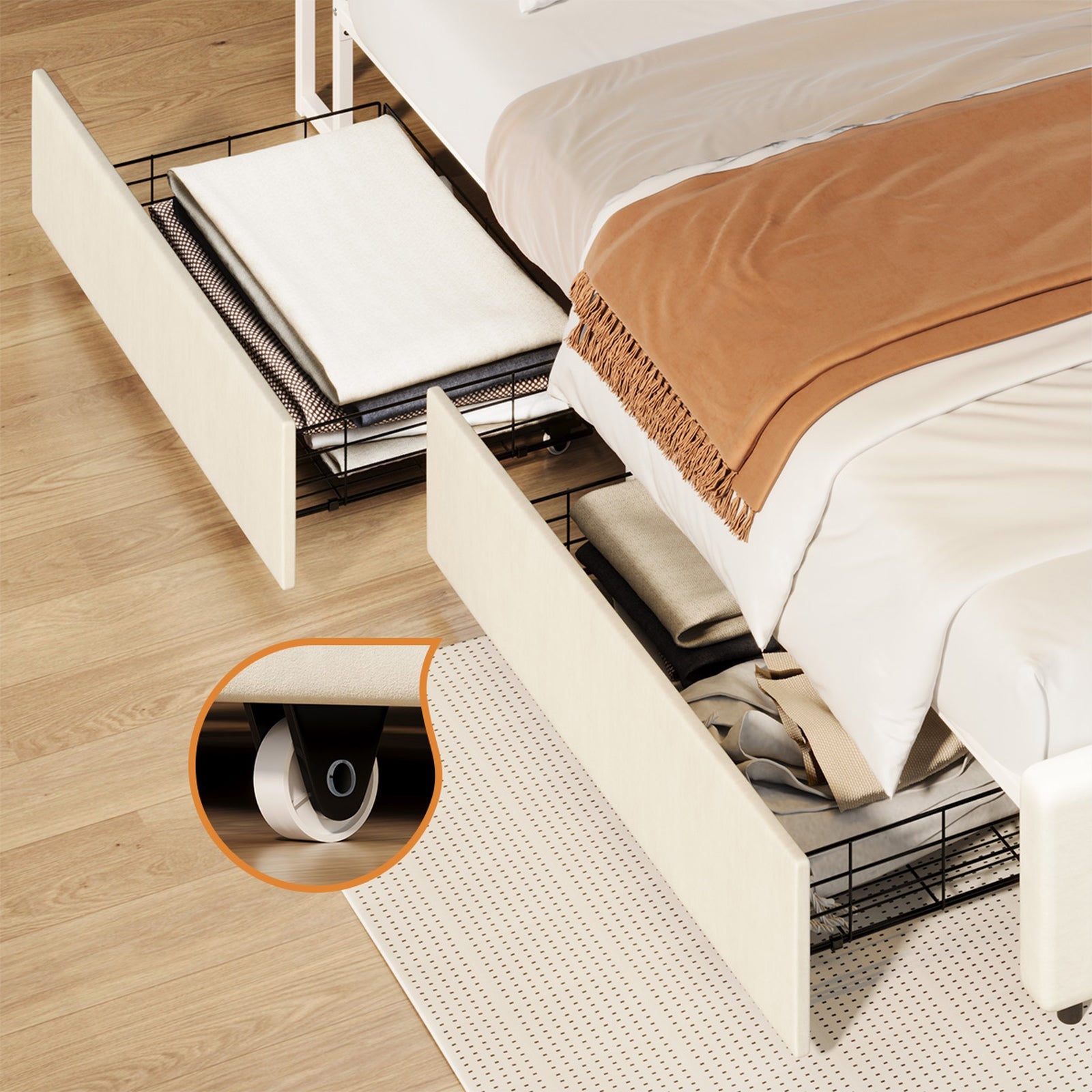 Oikiture Bed Frame Drawers Double Queen King with LED Charging Storage Bedhead - Sunyee