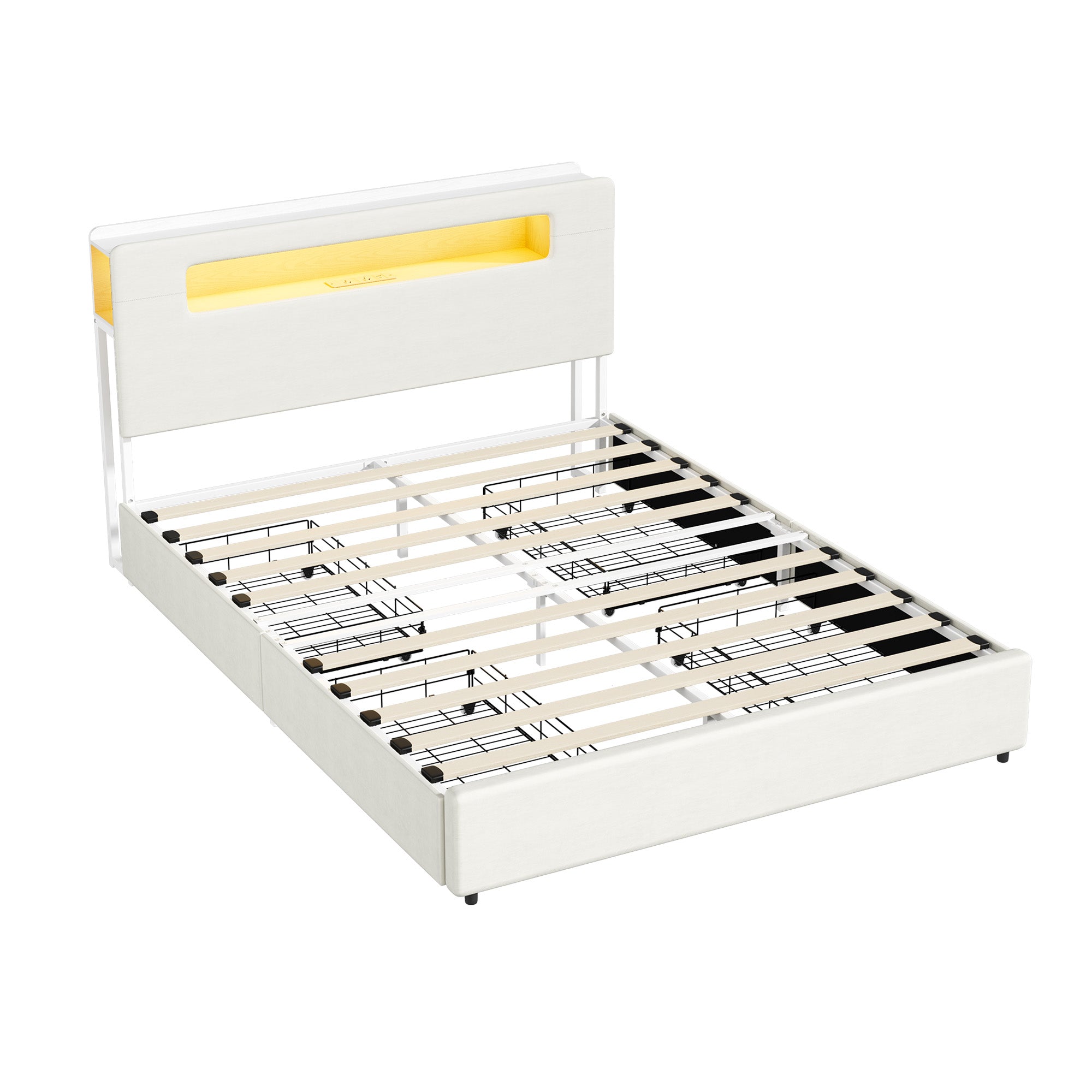 Oikiture Bed Frame Drawers Double Queen King with LED Charging Storage Bedhead - Sunyee