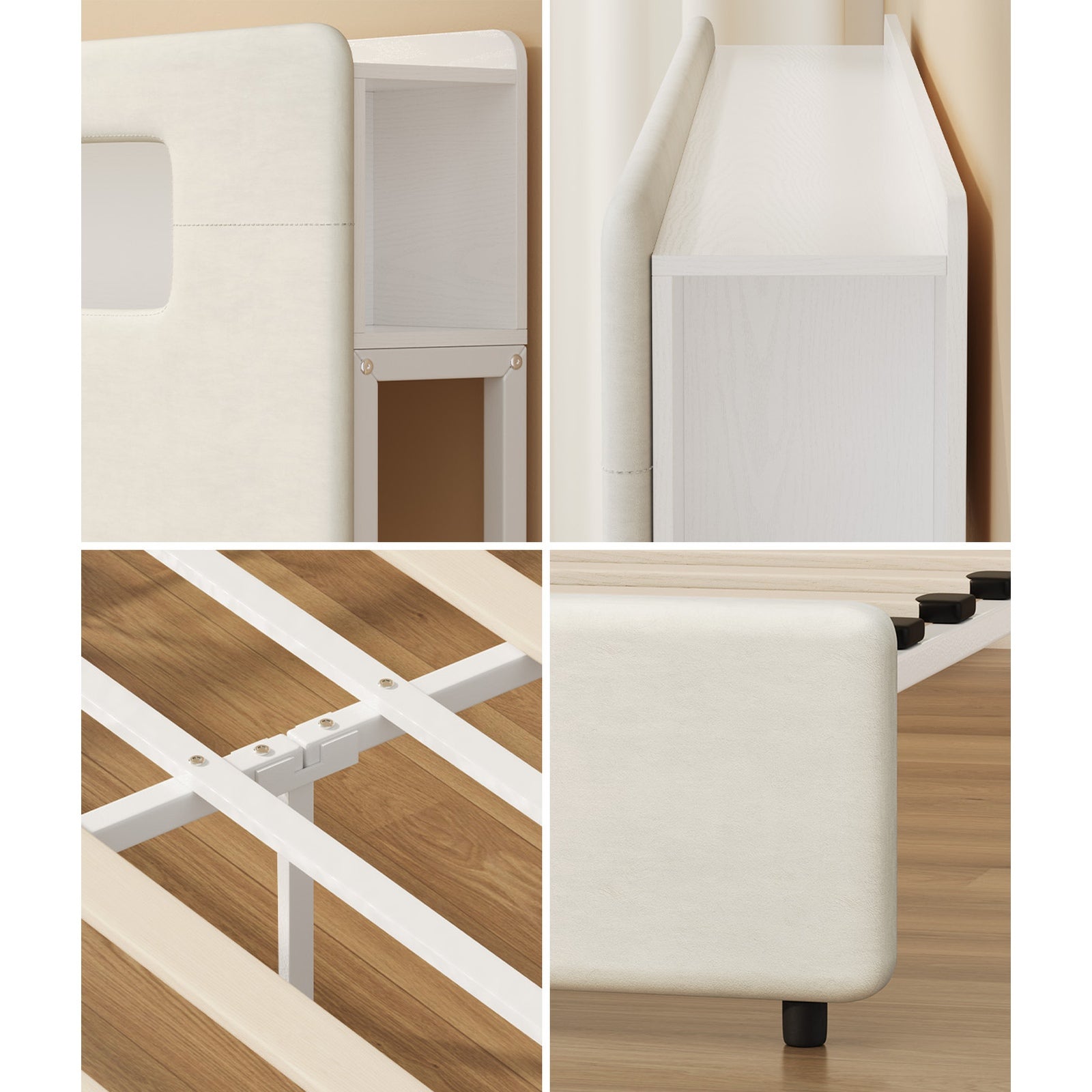 Oikiture Bed Frame Double Size with LED Lights USB Charging Storage Headboad - Sunyee