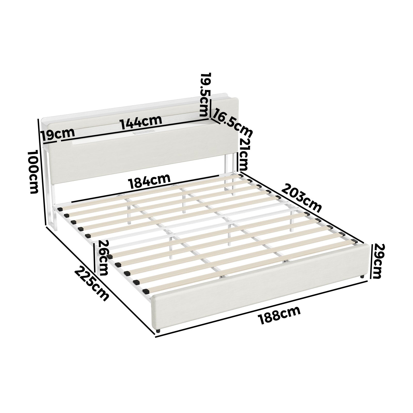 Oikiture Bed Frame King Size with LED Lights USB Charging Storage Headboad - Sunyee