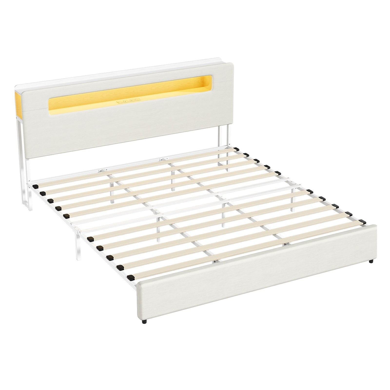 Oikiture Bed Frame Double Queen King with LED Lights USB Storage Headboad - Sunyee