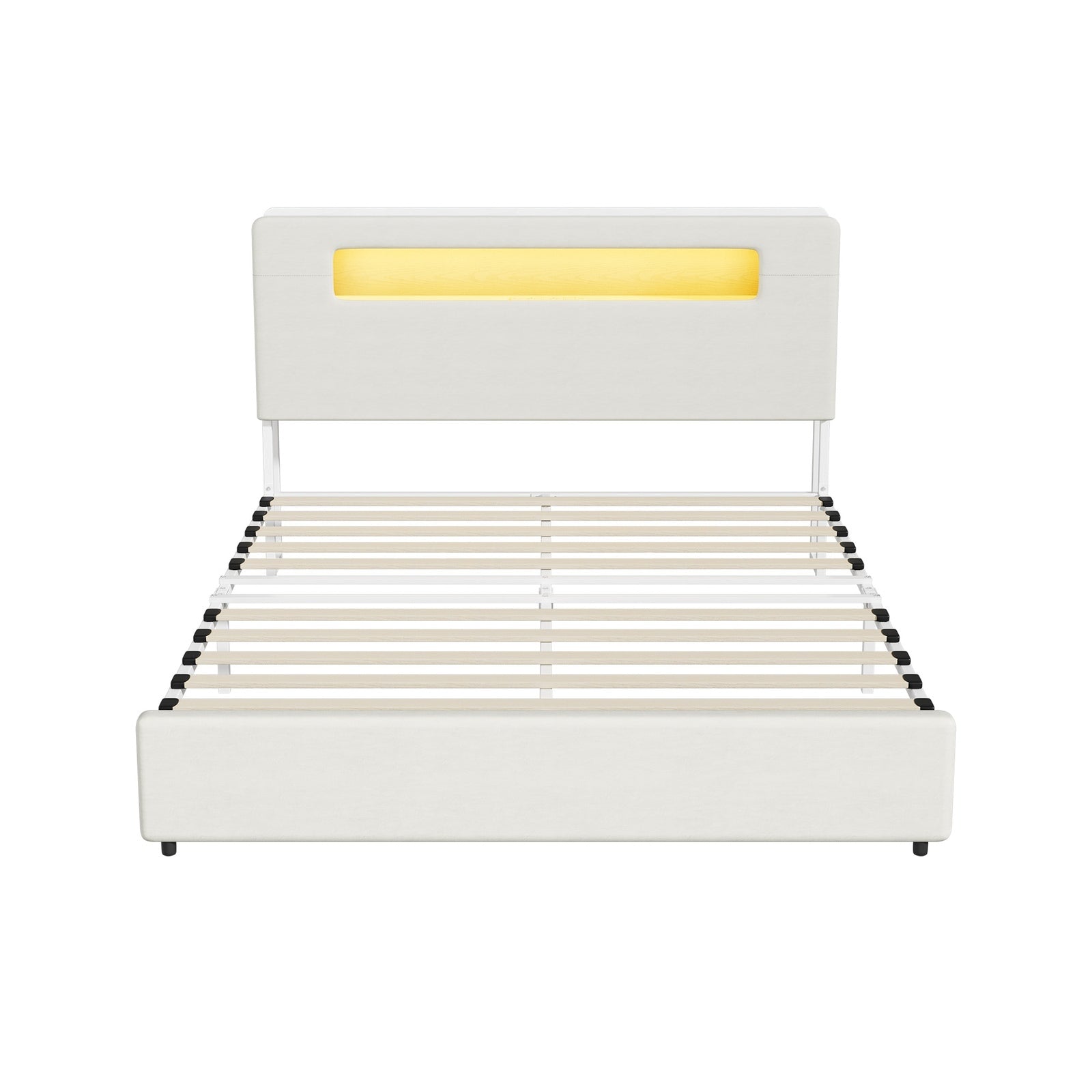 Oikiture Bed Frame Queen Size with LED Lights USB Charging Storage Headboad - Sunyee