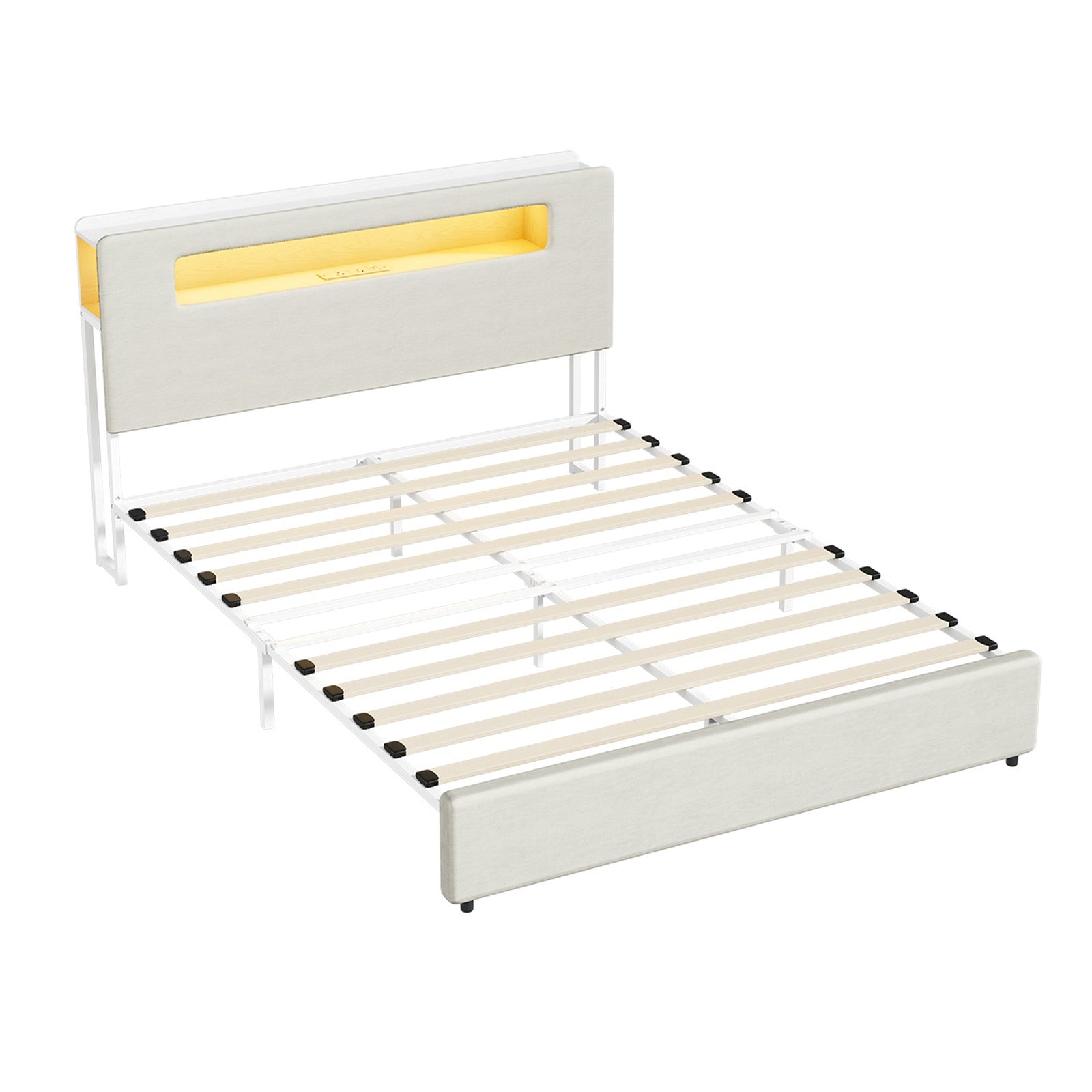 Oikiture Bed Frame Queen Size with LED Lights USB Charging Storage Headboad - Sunyee