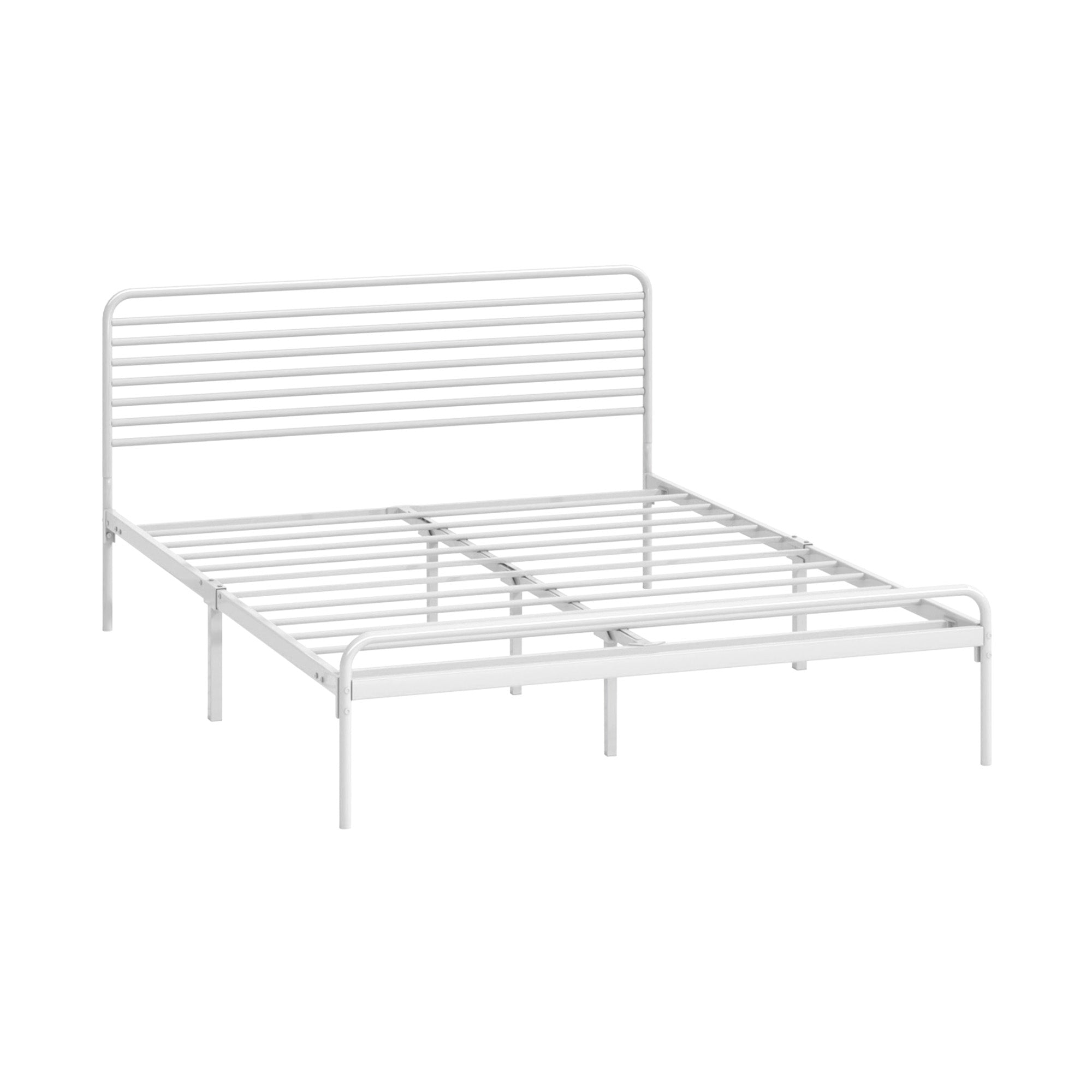 Oikiture Metal Bed Frame Double Size Bed Base Beds Platform White - Sunyee